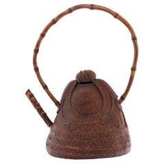 Antique Chinese Bamboo Cloth Teapot with Arched Handle, c. 1900