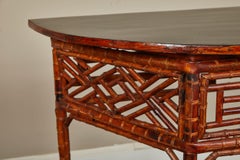 Chinese Bamboo Half Moon Table with Black Top