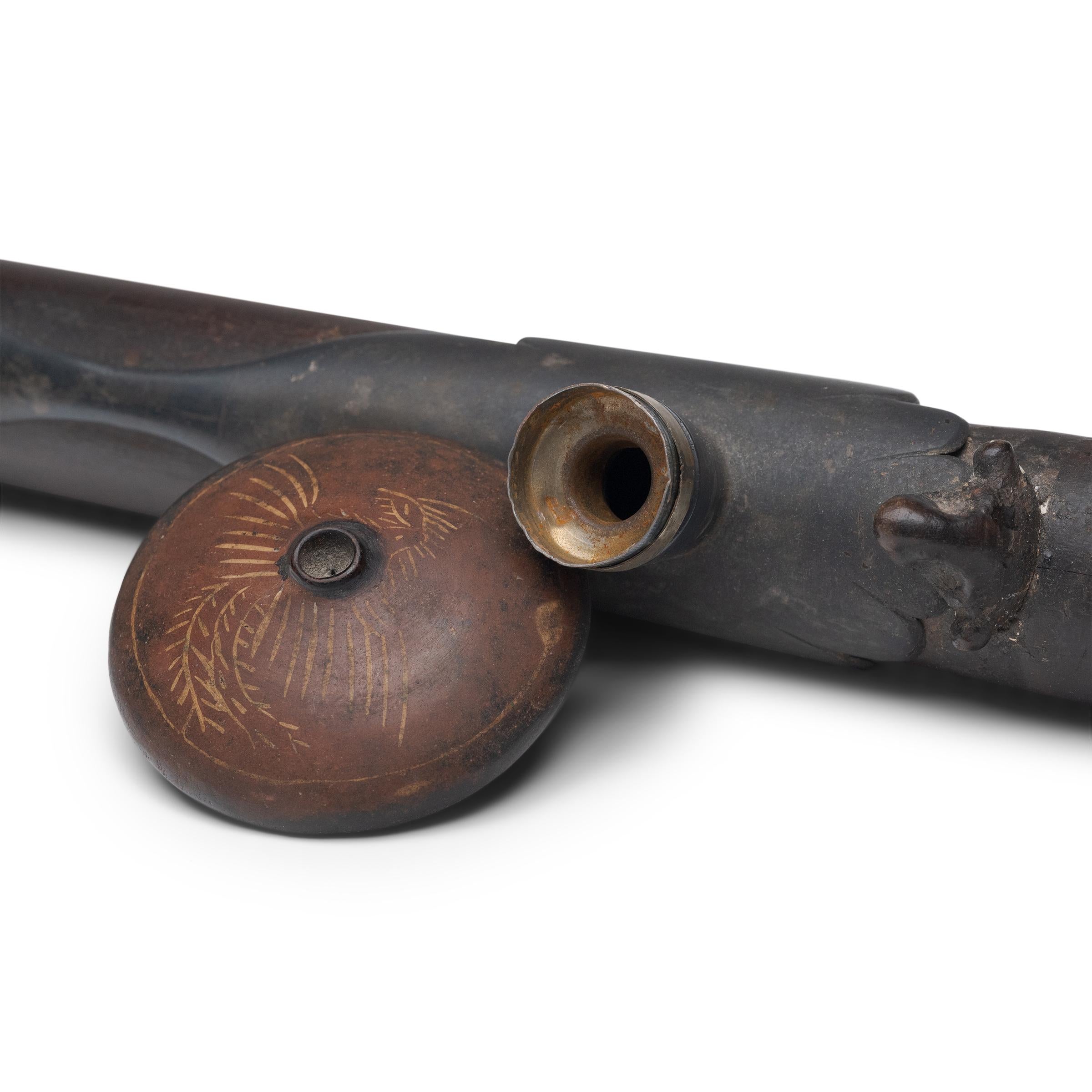 Qing Chinese Bamboo Opium Pipe with Red Clay Bowl For Sale
