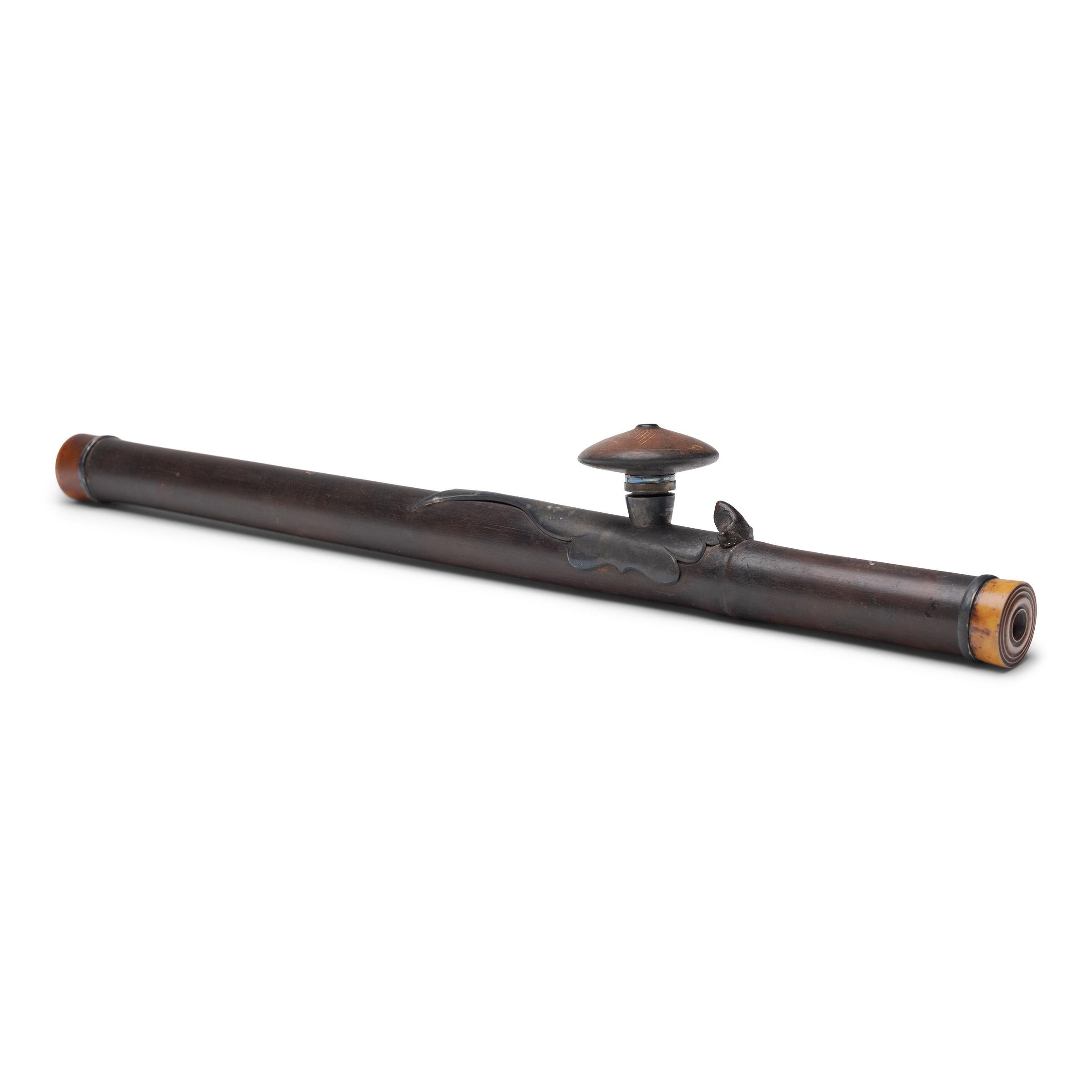 Chinese Bamboo Opium Pipe with Red Clay Bowl In Good Condition For Sale In Chicago, IL