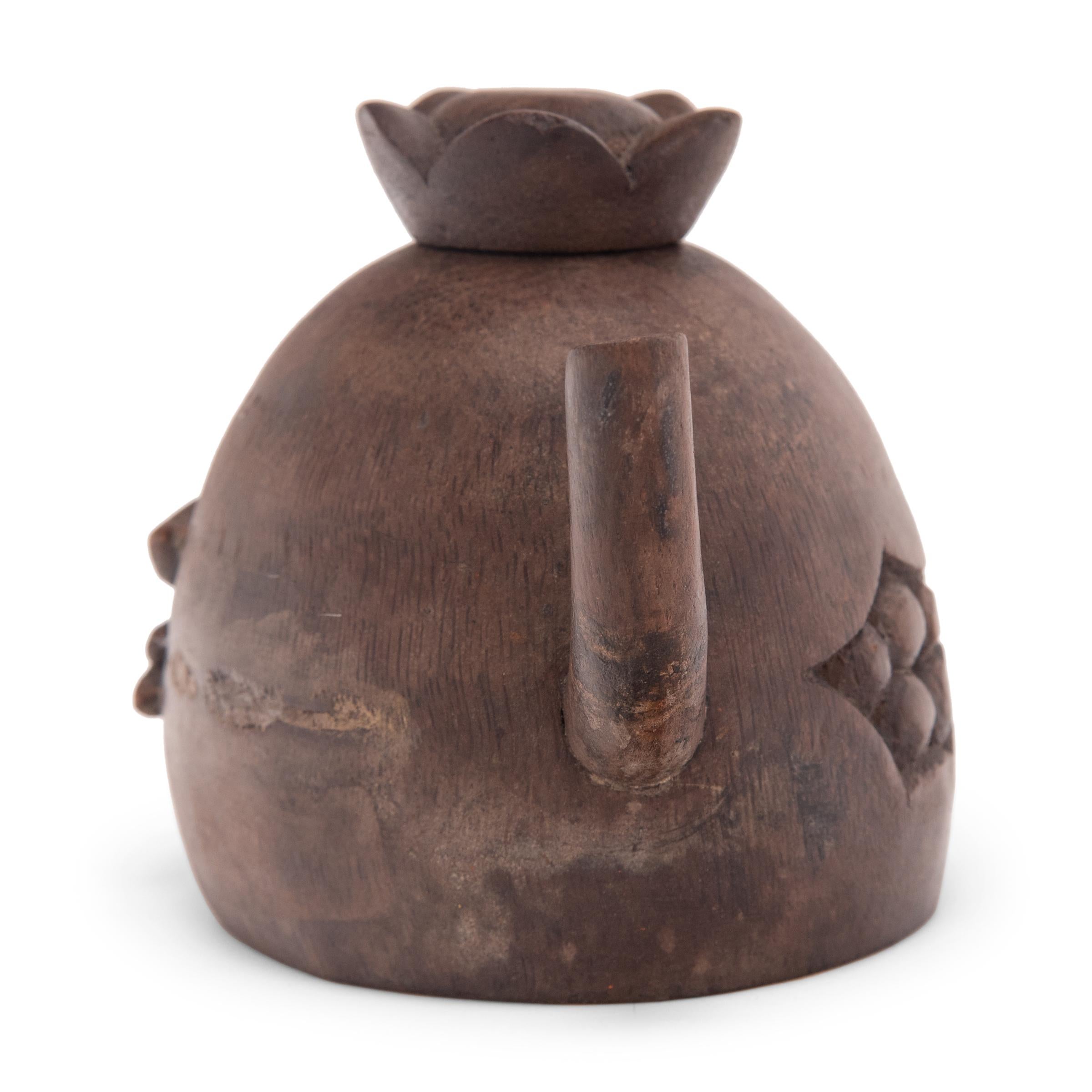 Carved Chinese Bamboo Pomegranate Teapot, c. 1900 For Sale