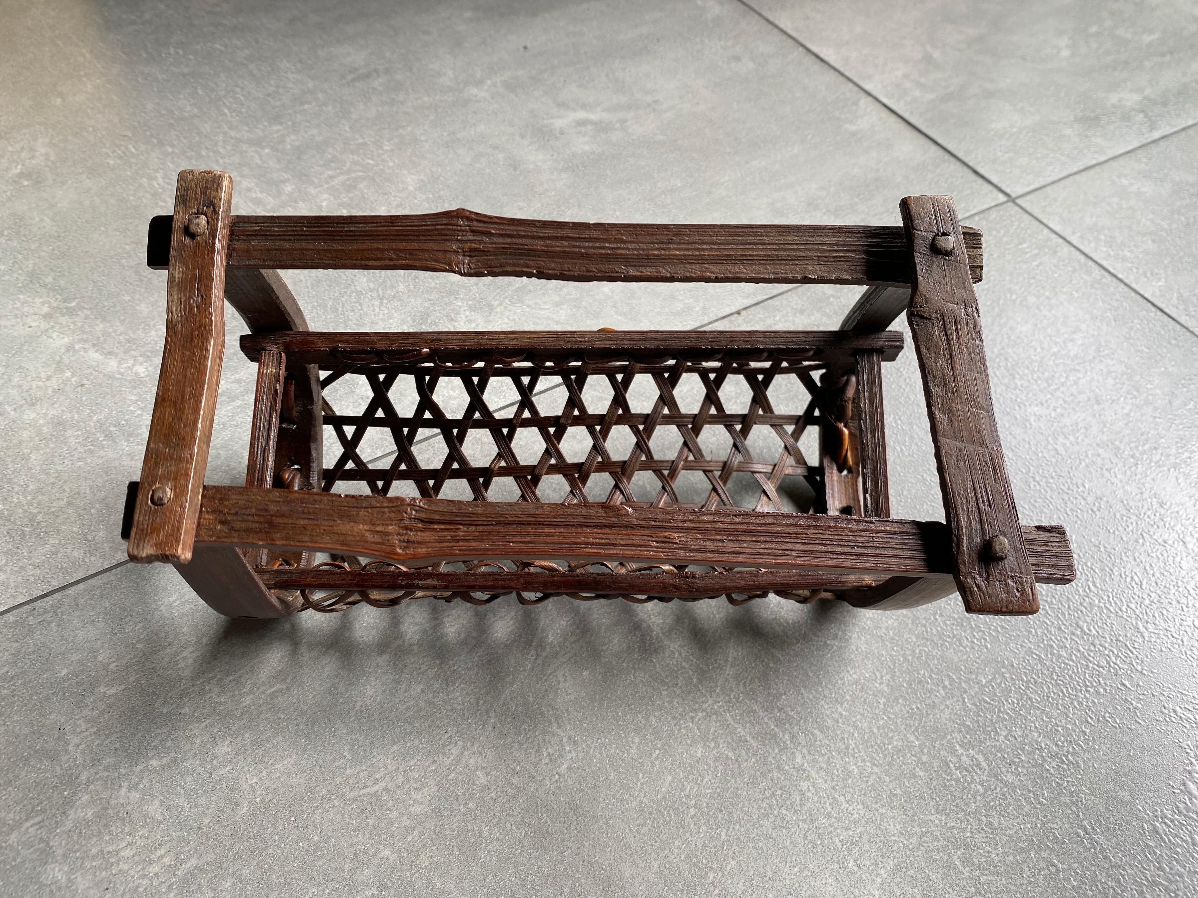 Chinese Bamboo & Rattan Opium Headrest from Early 20th Century 1