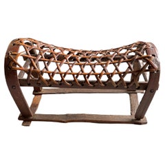 Chinese Bamboo & Rattan Opium Headrest from Early 20th Century