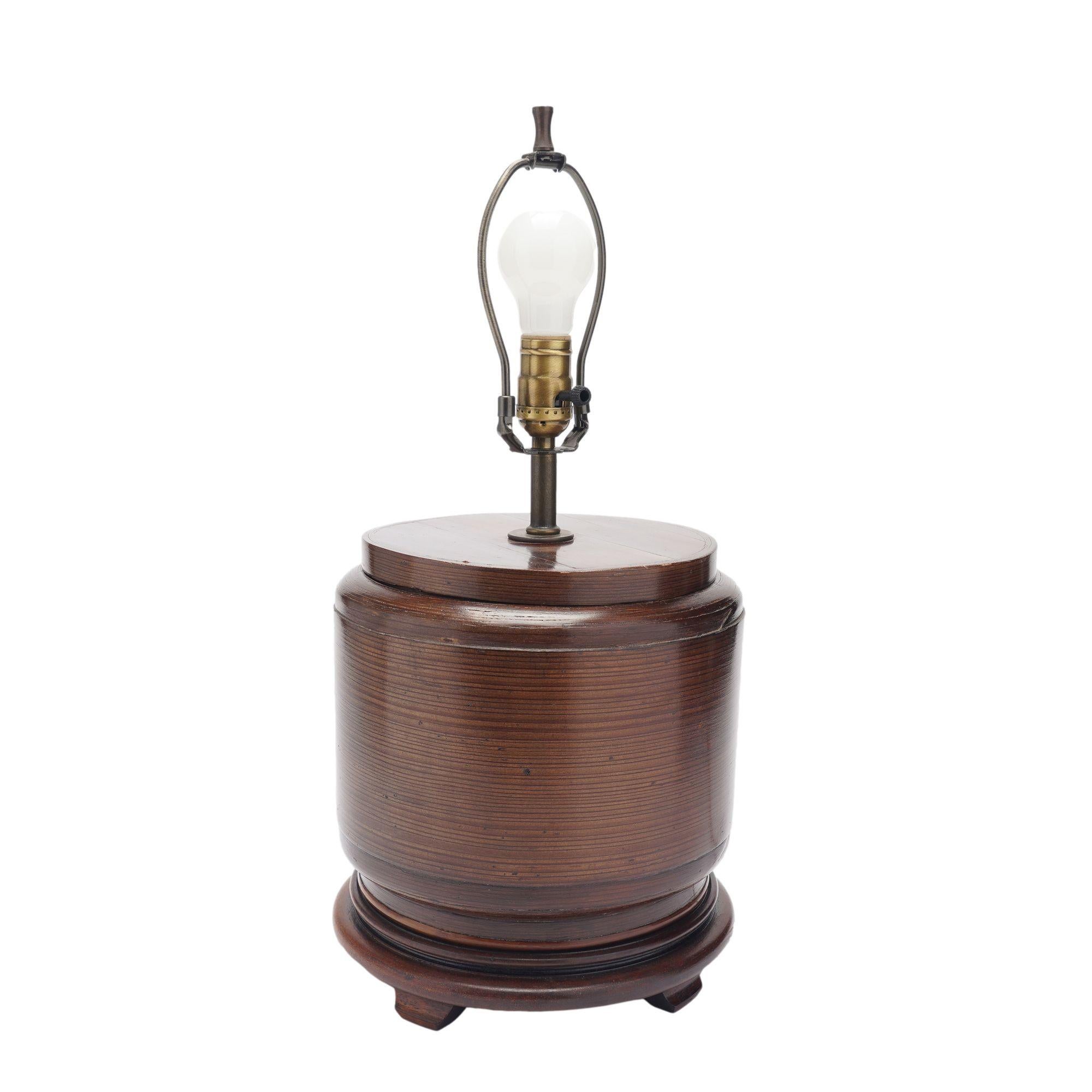 20th Century Chinese bamboo rice box fitted as a lamp base, c. 1900 For Sale