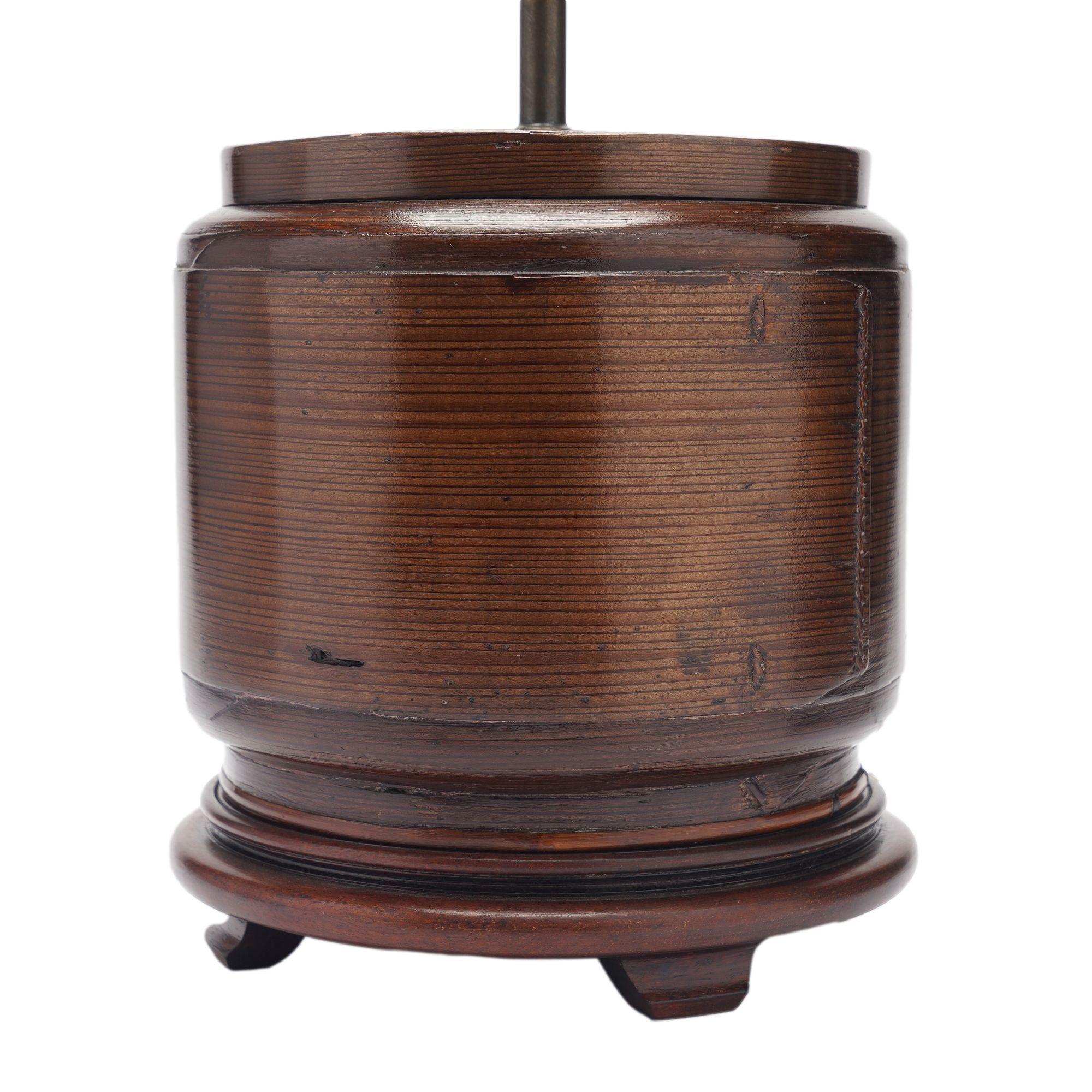 Chinese bamboo rice box fitted as a lamp base, c. 1900 For Sale 1