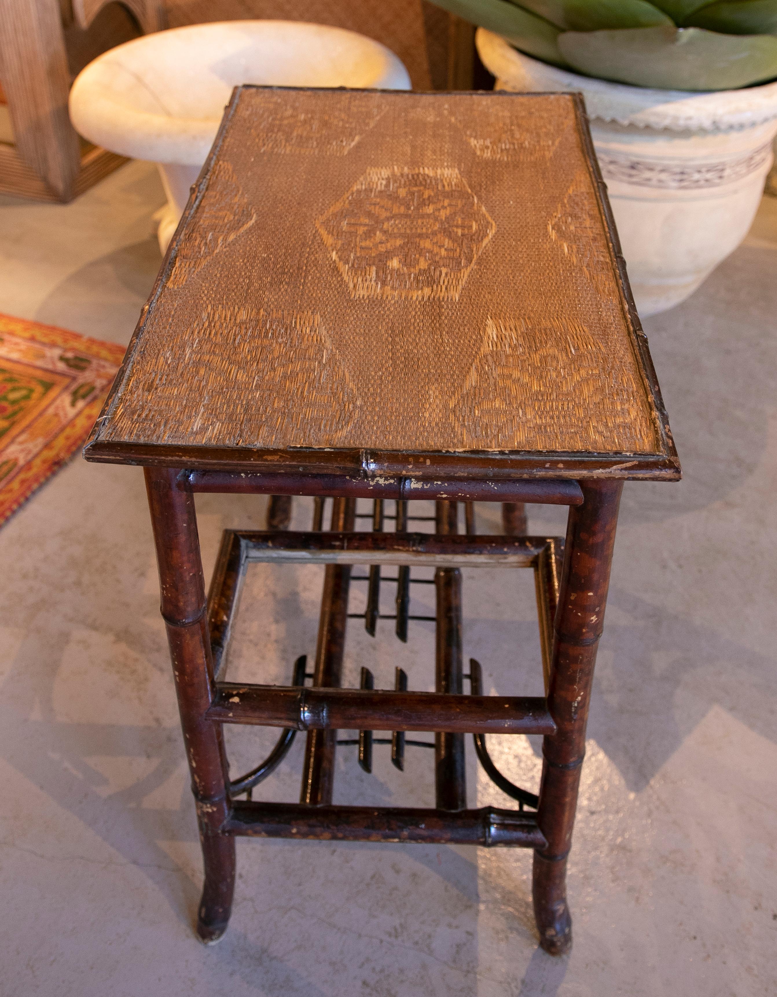 Chinese Bamboo Sidetable with Wicker Shelves and Top from the 1950ies For Sale 15