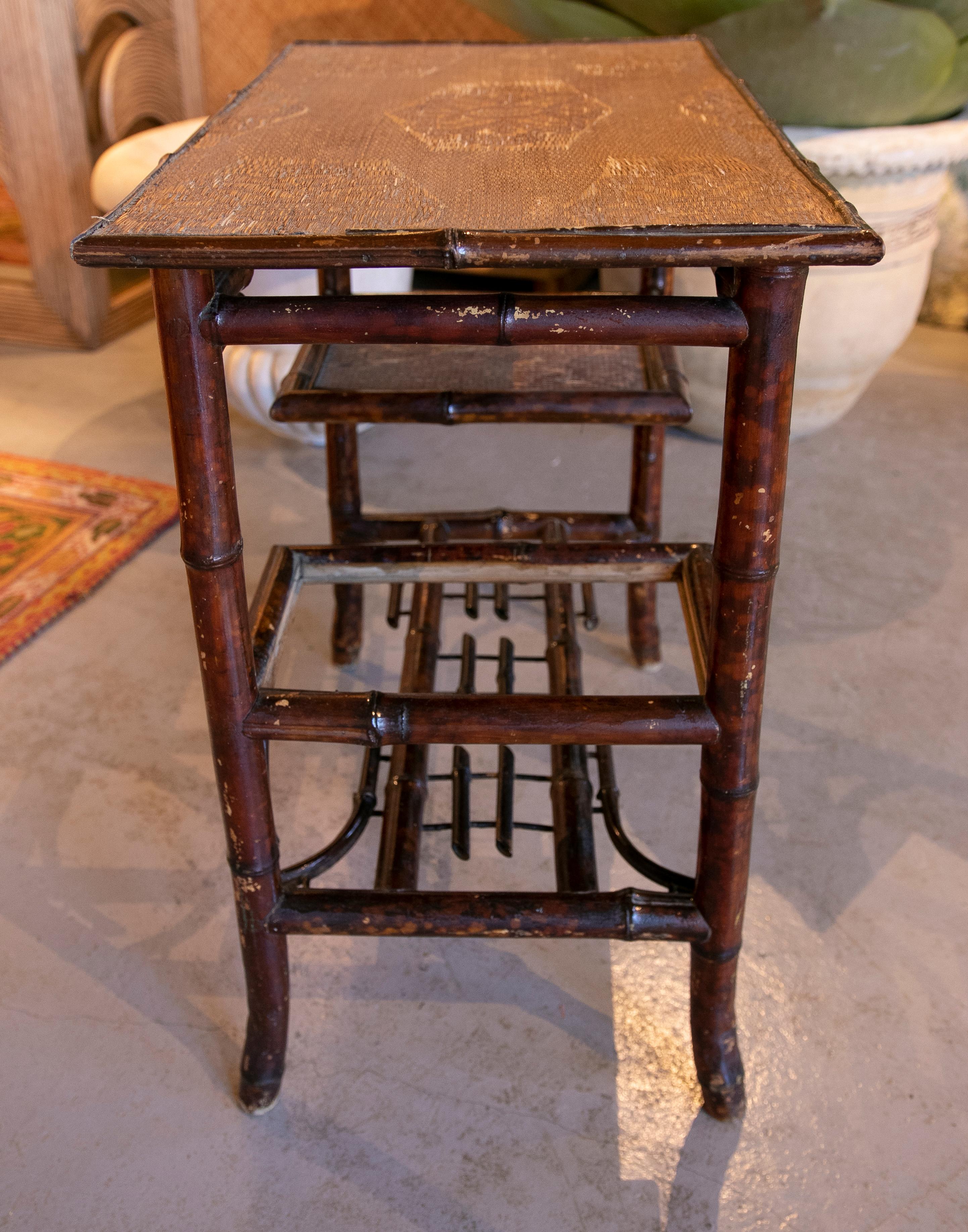 Chinese Bamboo Sidetable with Wicker Shelves and Top from the 1950ies For Sale 16