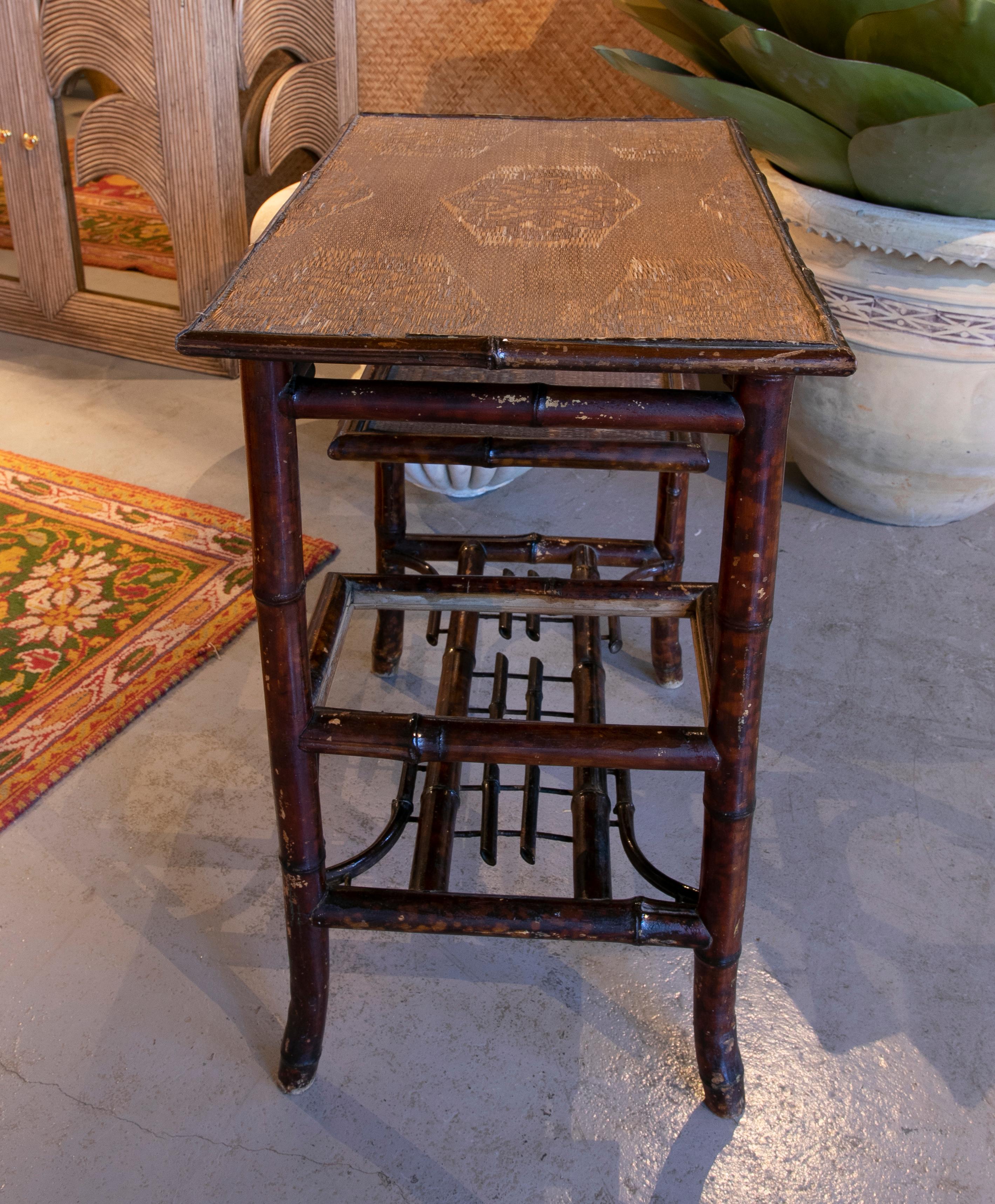 20th Century Chinese Bamboo Sidetable with Wicker Shelves and Top from the 1950ies For Sale