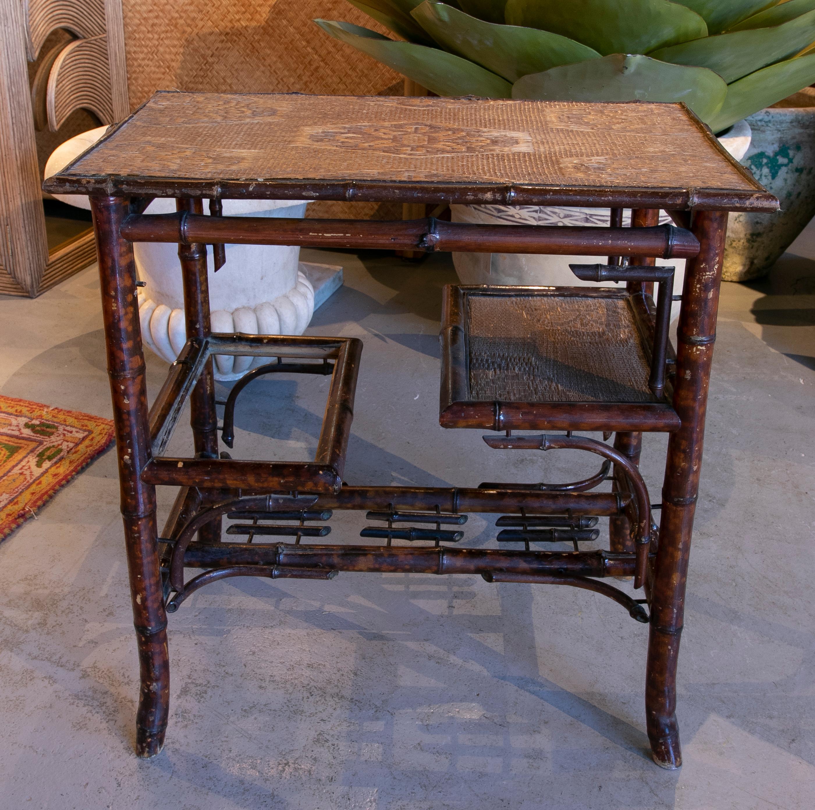 Chinese Bamboo Sidetable with Wicker Shelves and Top from the 1950ies For Sale 2
