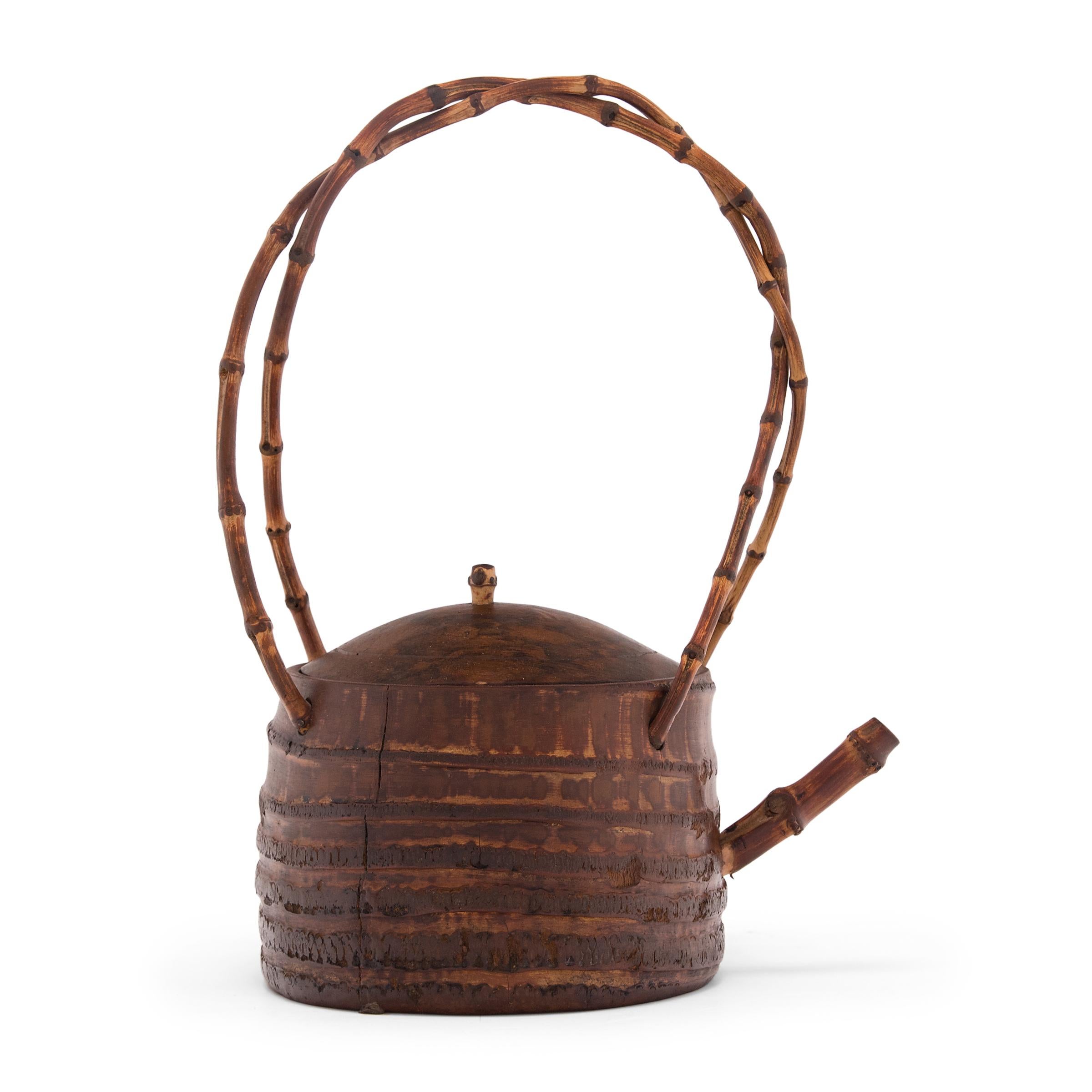 Rustic Chinese Bamboo Teapot with Arched Handle, c. 1900