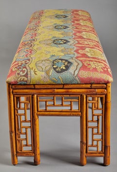 Chinese Bamboo Upholstered Bench