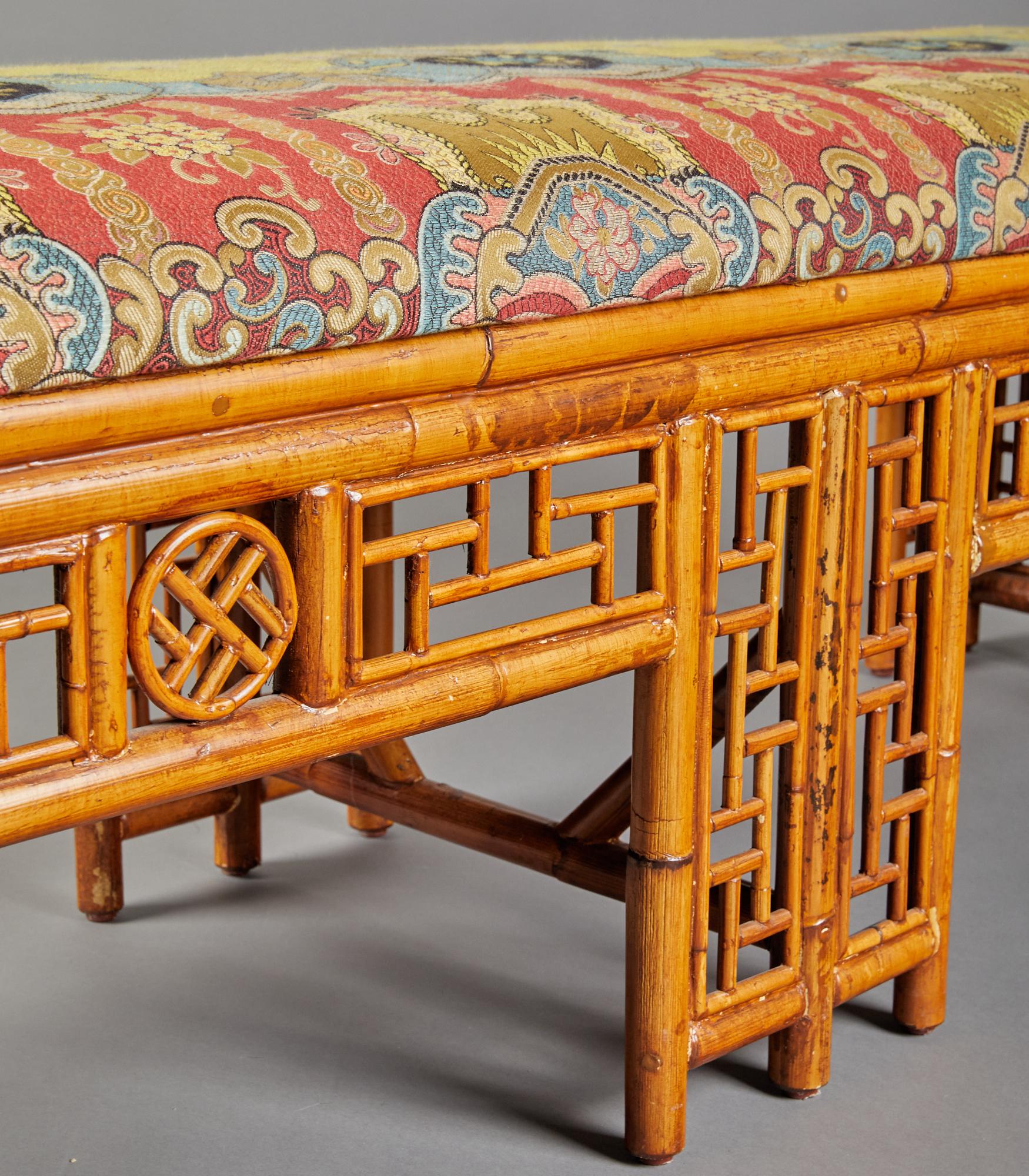 Chinese Bamboo Upholstered Bench For Sale 1
