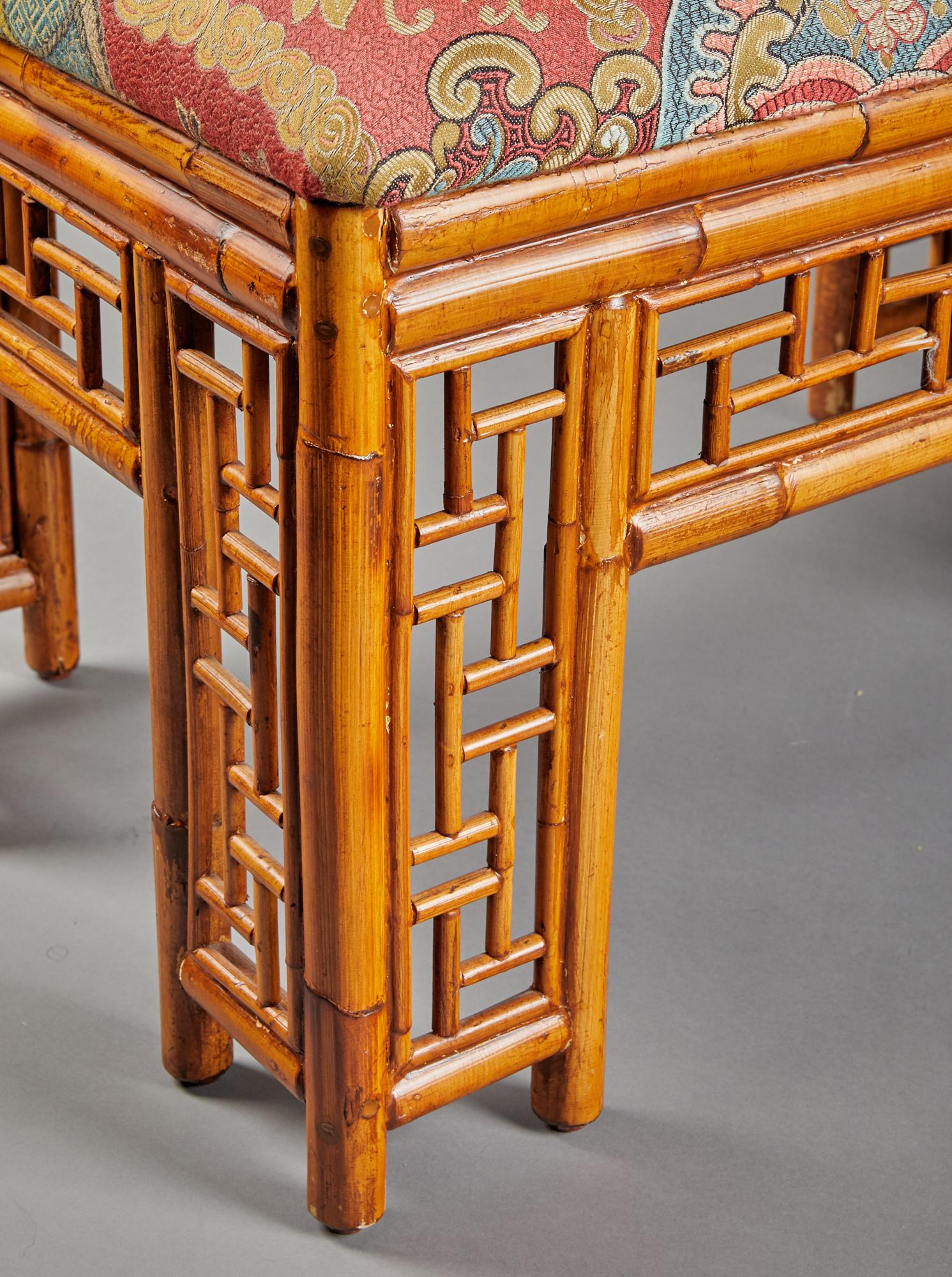 Chinese Bamboo Upholstered Bench For Sale 2