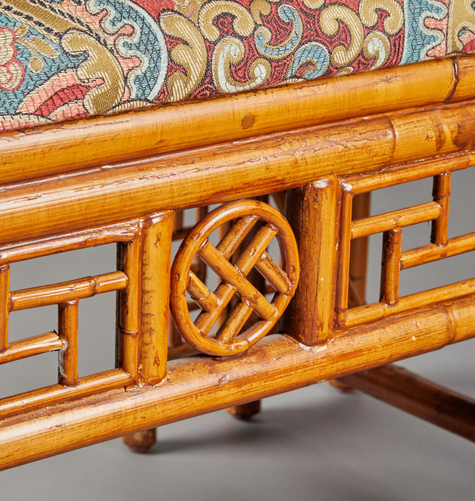 Chinese Bamboo Upholstered Bench For Sale 3