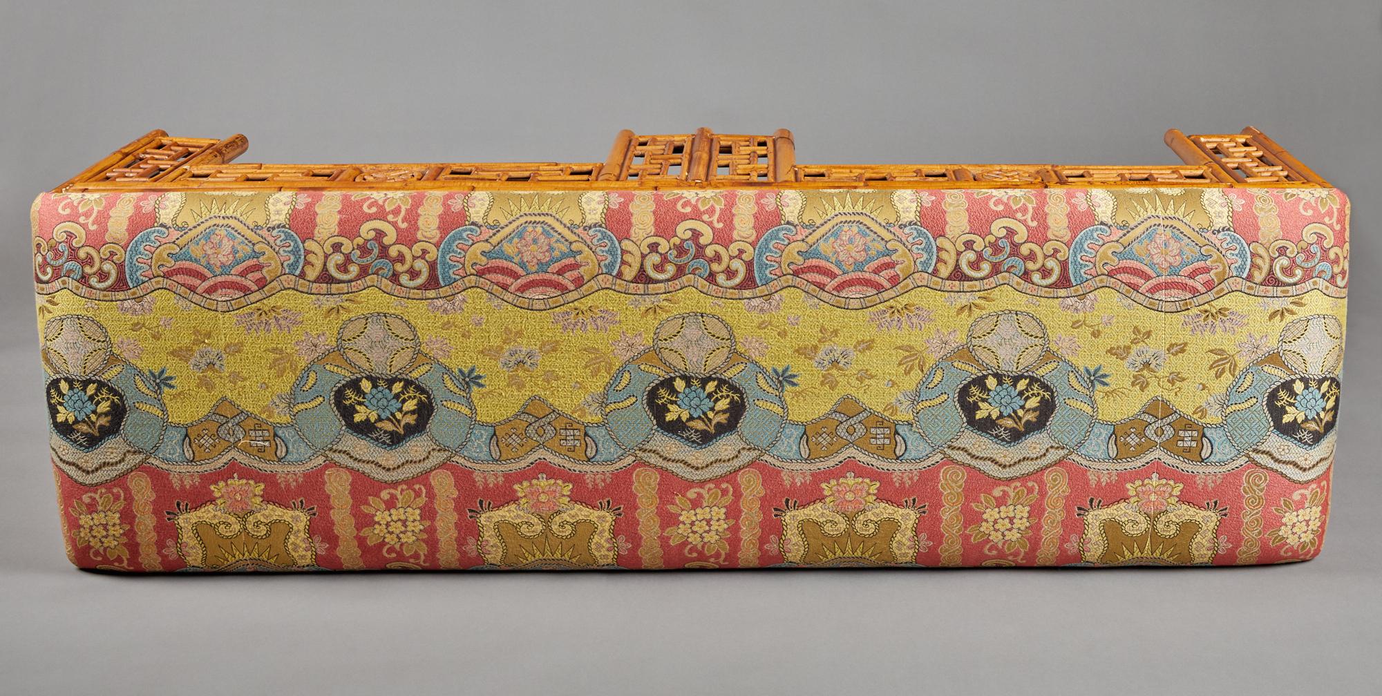 Chinese Bamboo Upholstered Bench For Sale 4