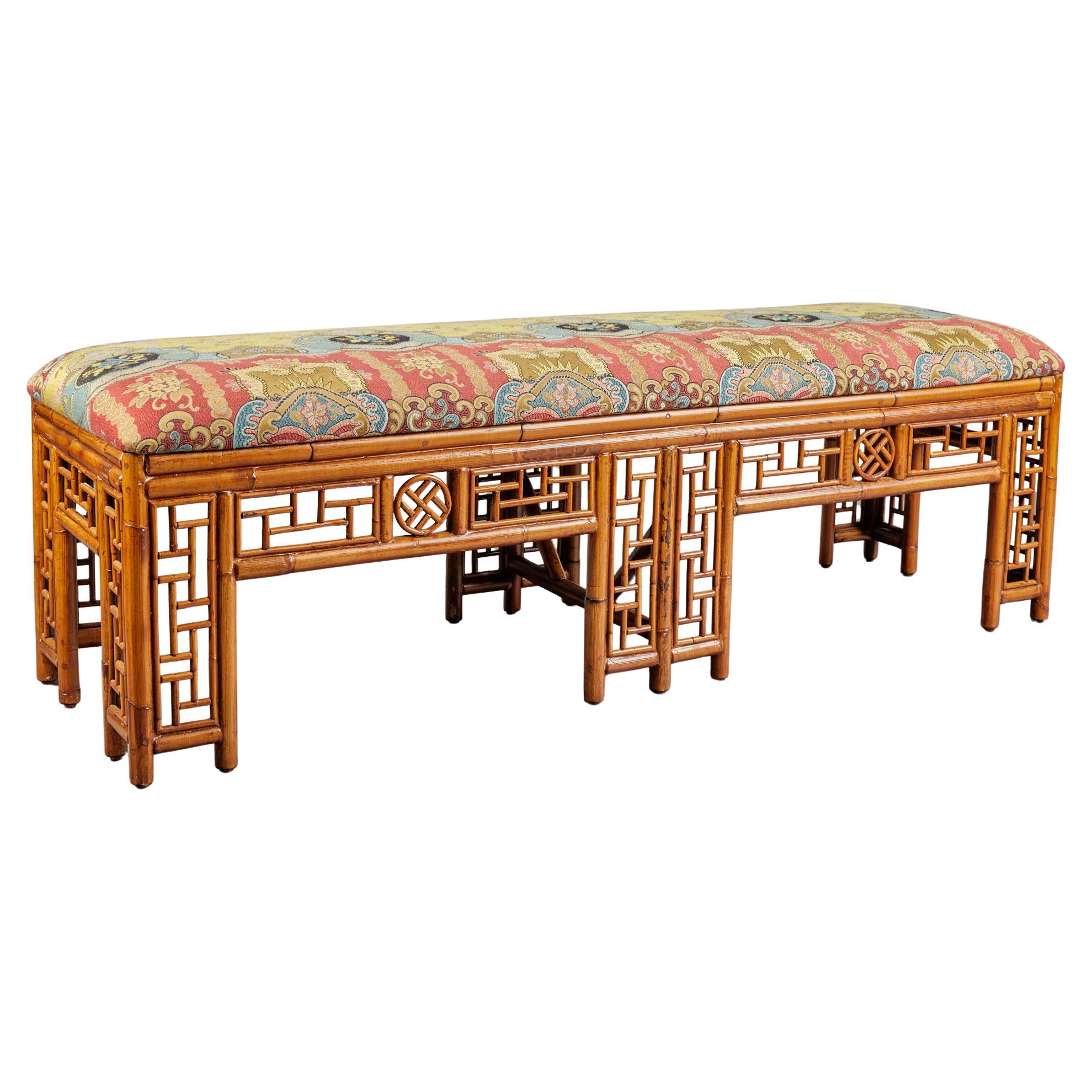 Chinese Bamboo Upholstered Bench For Sale