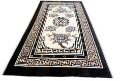 Lovely White Color and Black Border Small Medallion Antique Chinese Baotou Rug