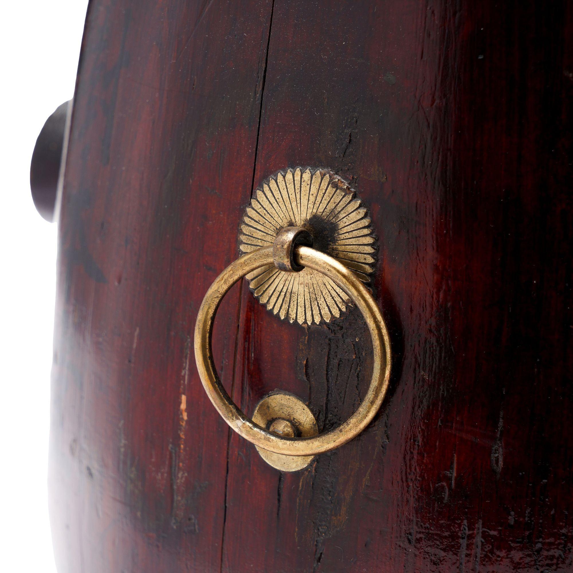 Chinese barrel form brass bound stave constructed grain measure, c. 1915 For Sale 6