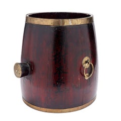 Chinese barrel form brass bound stave constructed grain measure, c. 1915