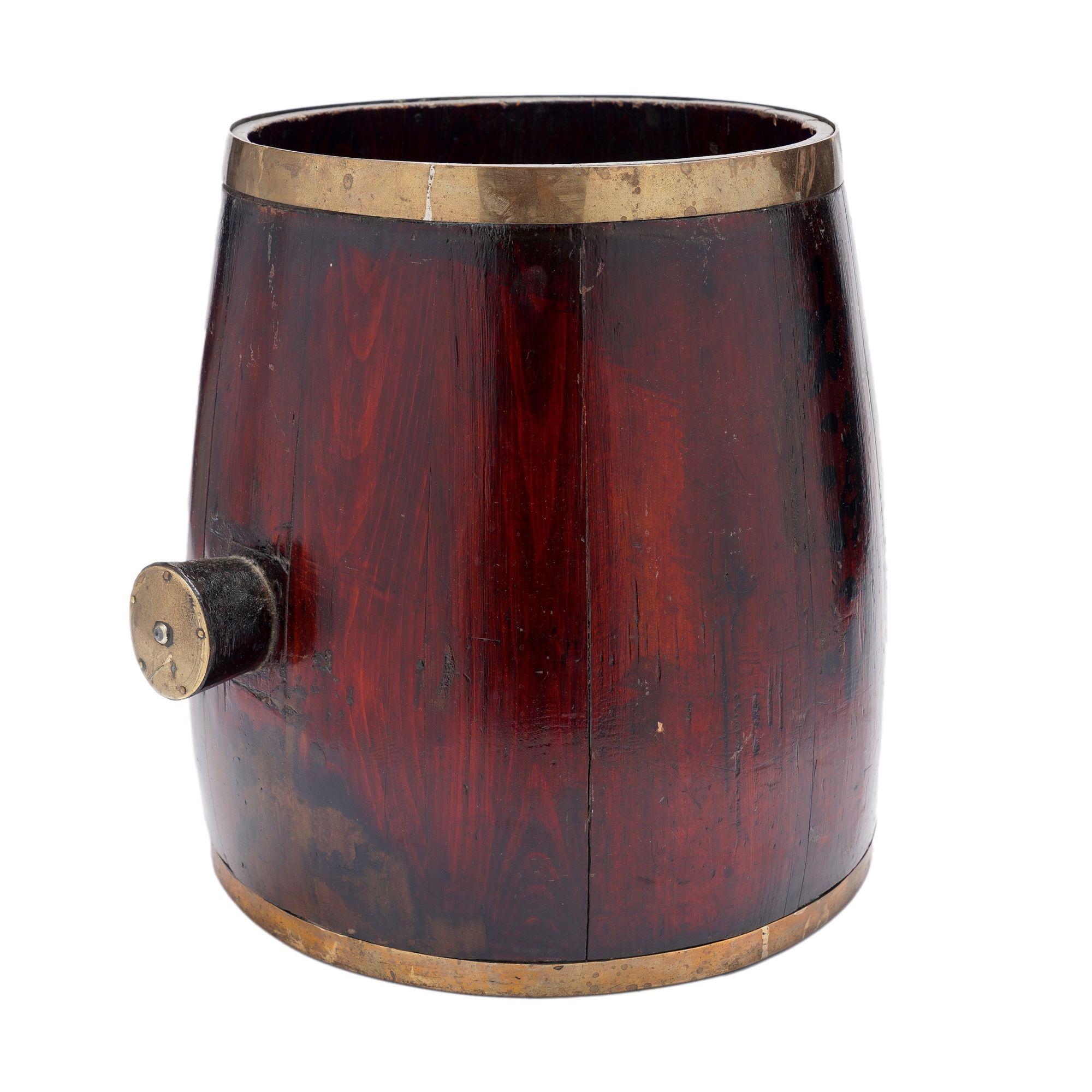 Chinese barrel form brass bound stave constructed grain measure, c. 1915 For Sale 1