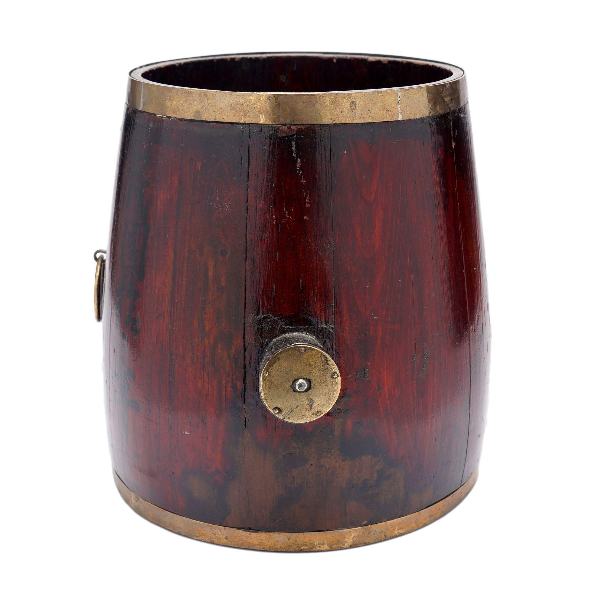 Chinese barrel form brass bound stave constructed grain measure, c. 1915 For Sale 2