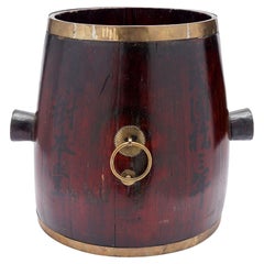 Chinese barrel form brass bound stave constructed grain measure, c. 1915