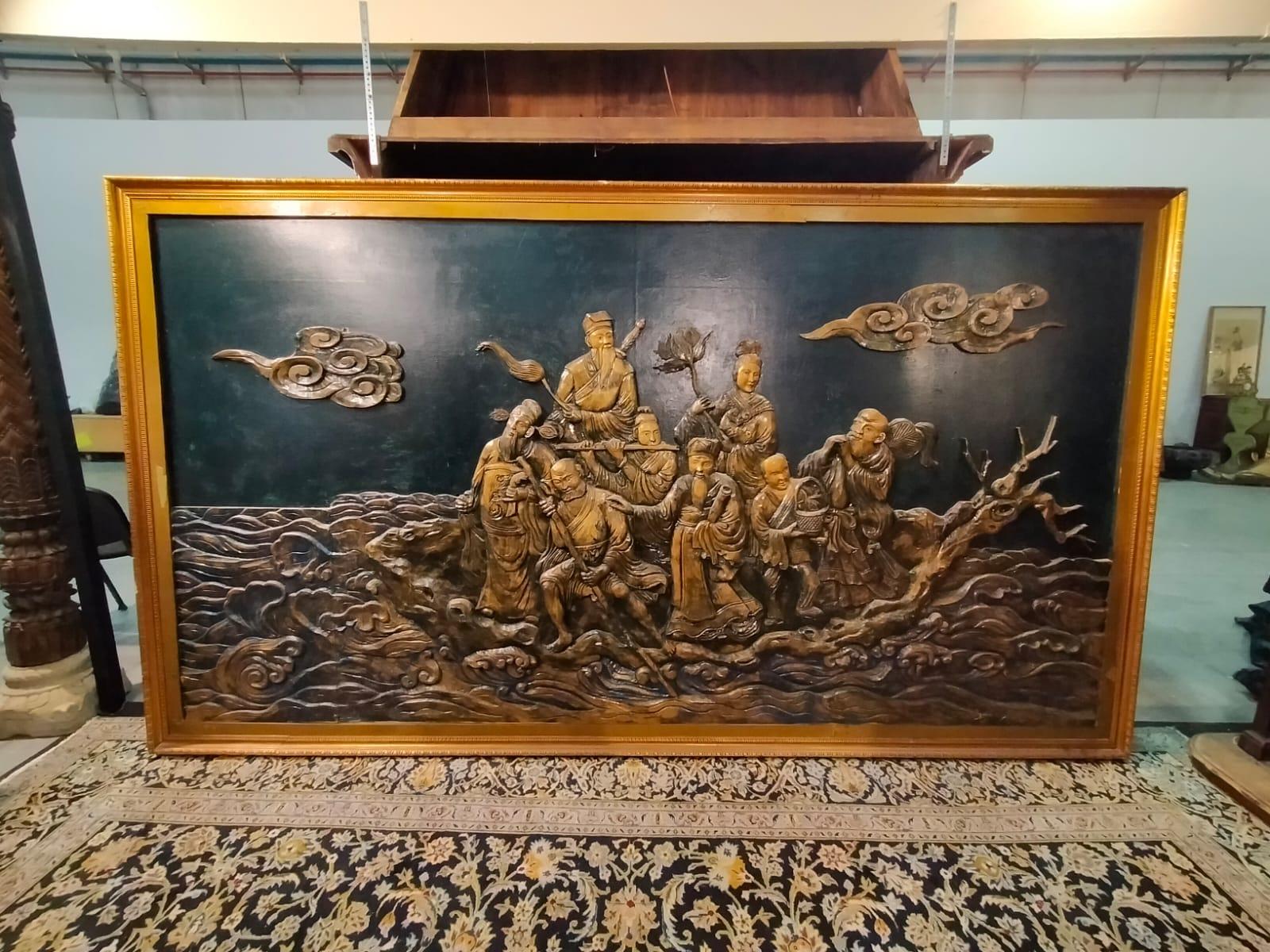 Early 20th Century Bas-relief chinois représentant les huit immortels et la « chute des mers » en vente