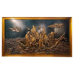 Antique Chinese bas-relief depicting the Eight Immortals and the "Crossing of the Seas".