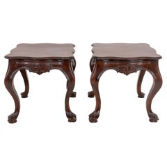 Chinese Bat Motif Hardwood Low Tables, Pair