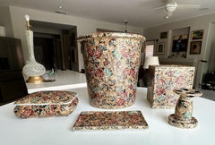 Chinese Bathroom Accessory Set Floral Porcelain Vintage