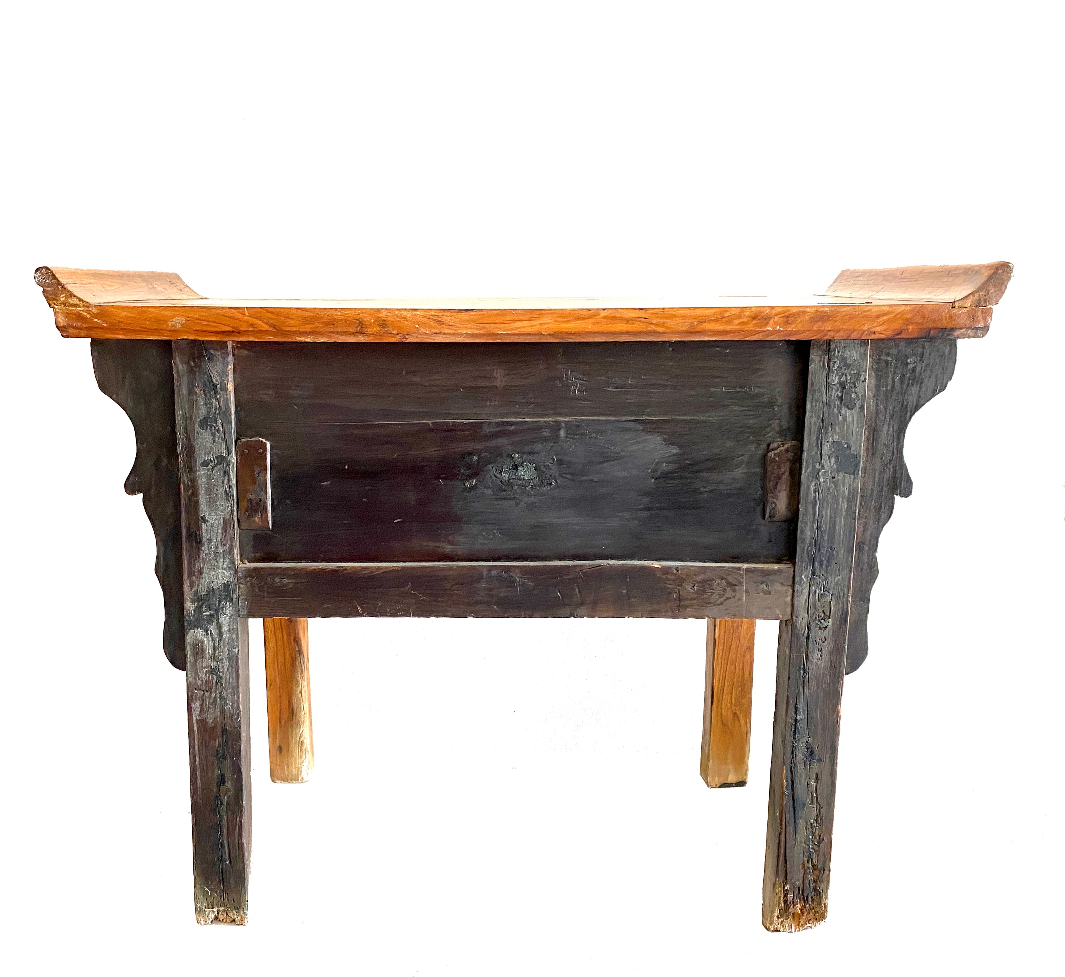 Early 20th Century Antique Chinese Beech Hardwood Double Drawer Coffer Table For Sale 8
