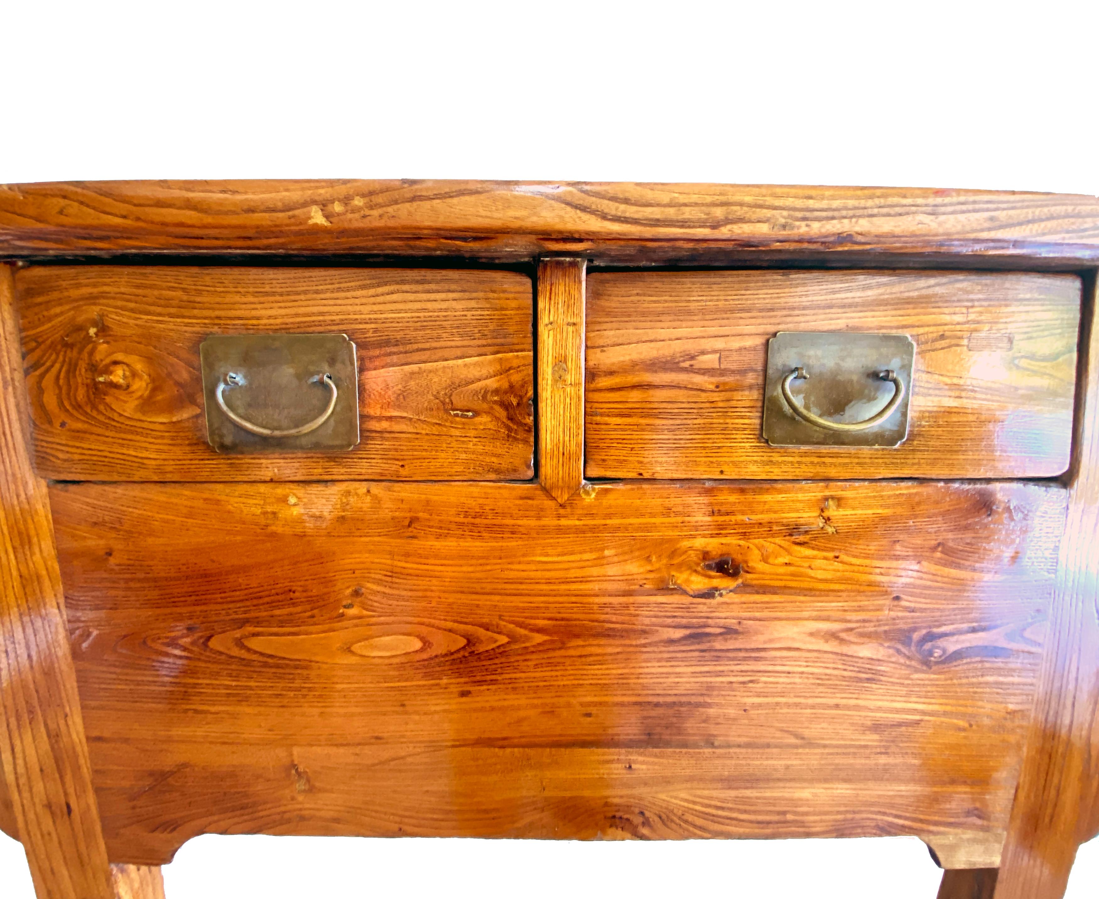 Early 20th Century Antique Chinese Beech Hardwood Double Drawer Coffer Table In Fair Condition For Sale In Danville, CA