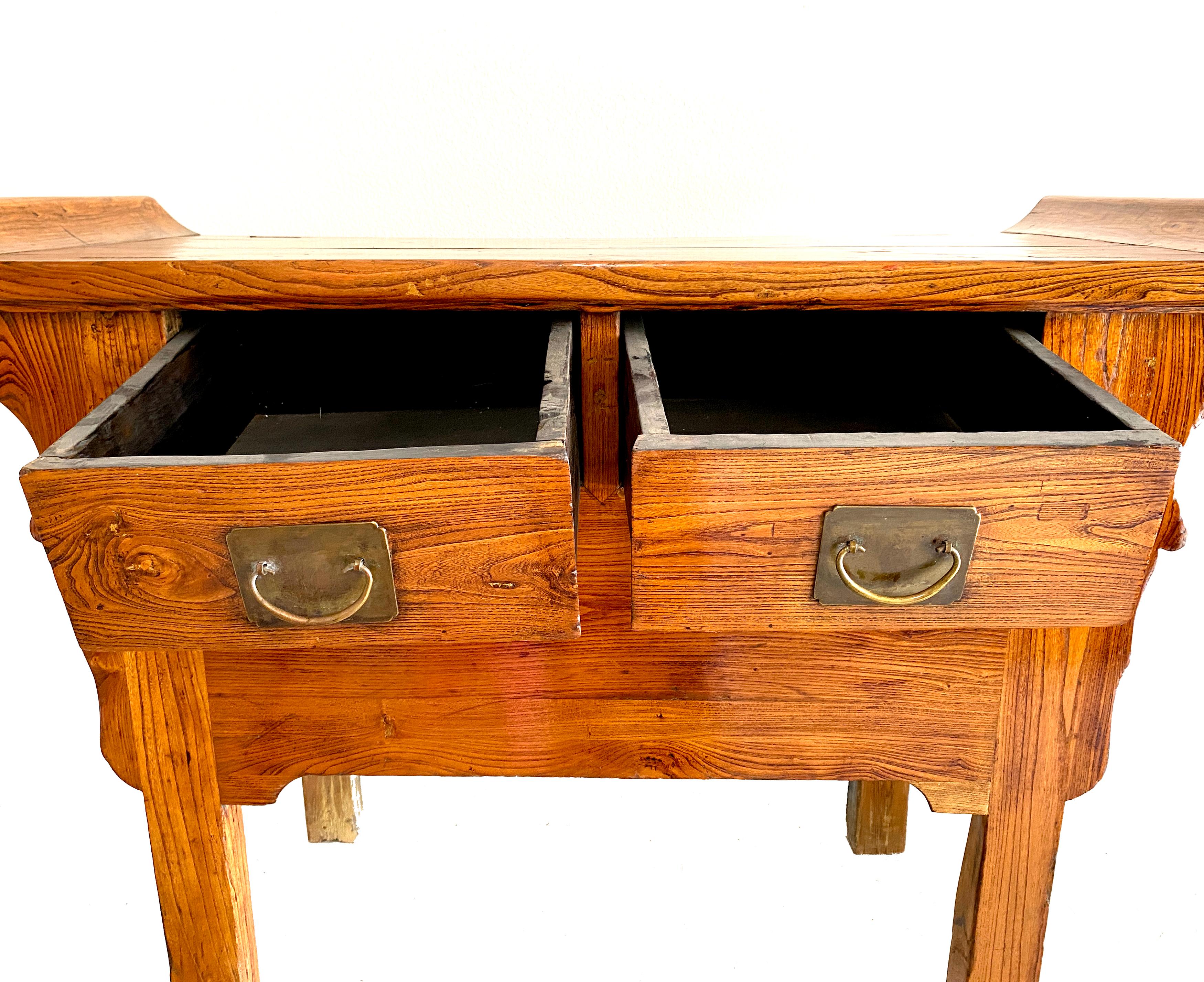 Early 20th Century Antique Chinese Beech Hardwood Double Drawer Coffer Table For Sale 1