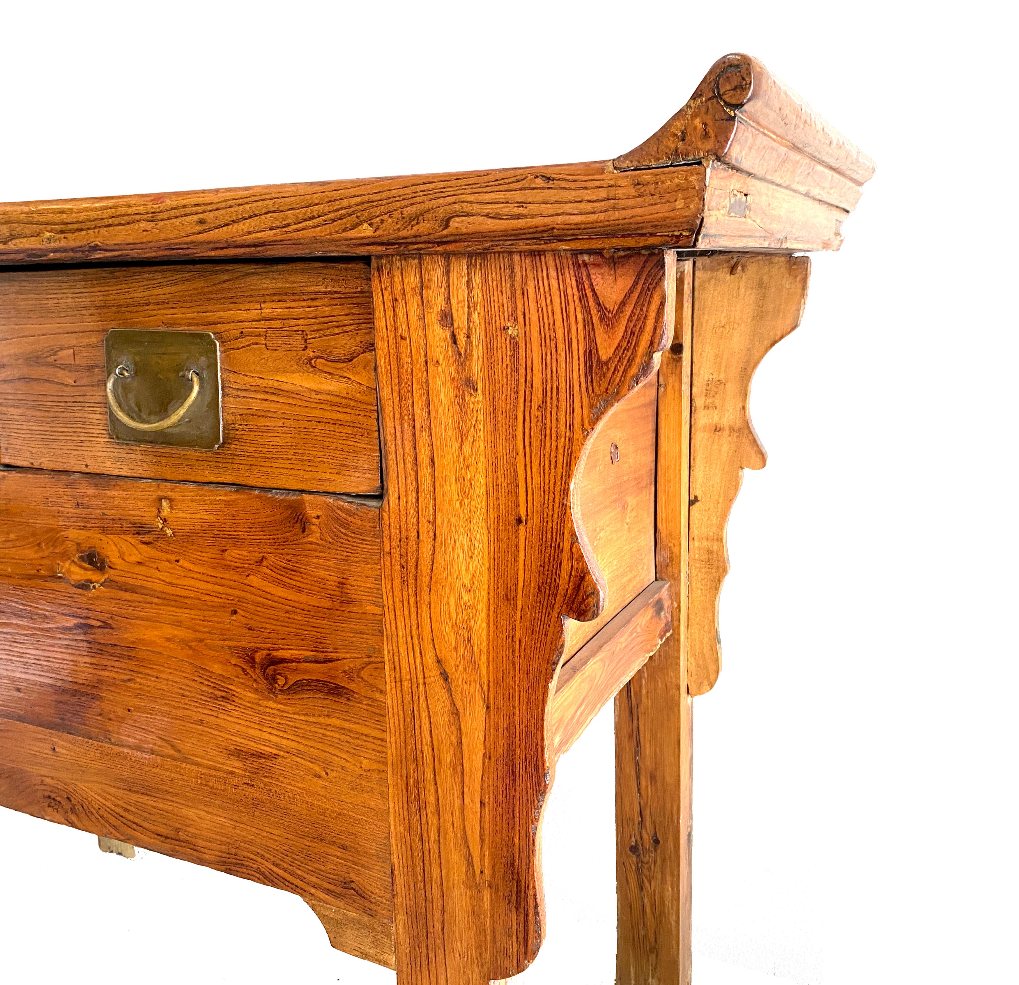 Early 20th Century Antique Chinese Beech Hardwood Double Drawer Coffer Table For Sale 4