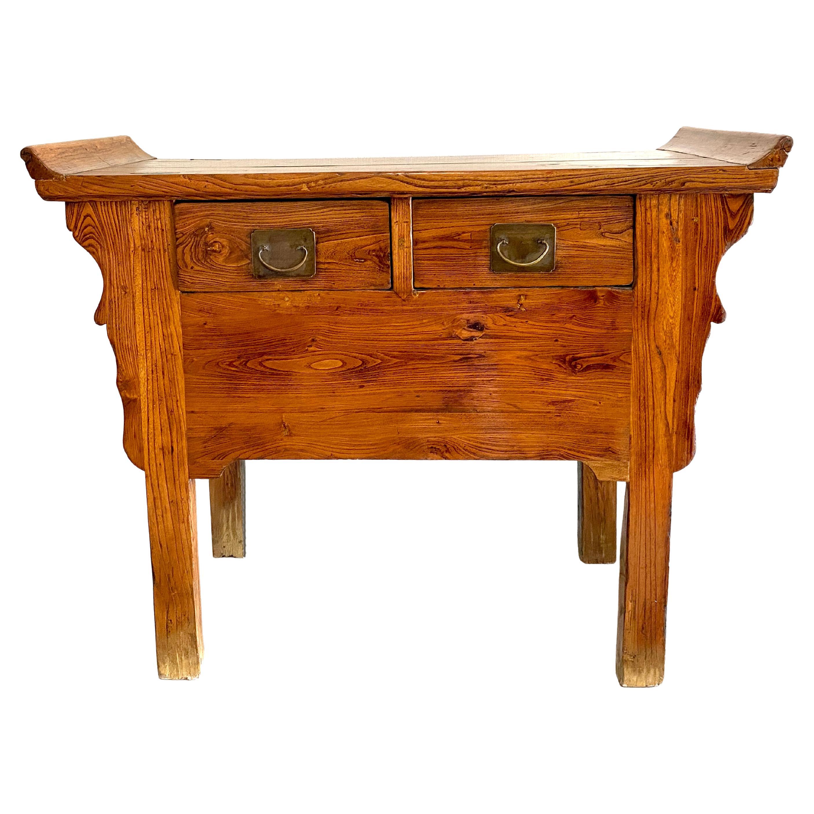 Early 20th Century Antique Chinese Beech Hardwood Double Drawer Coffer Table