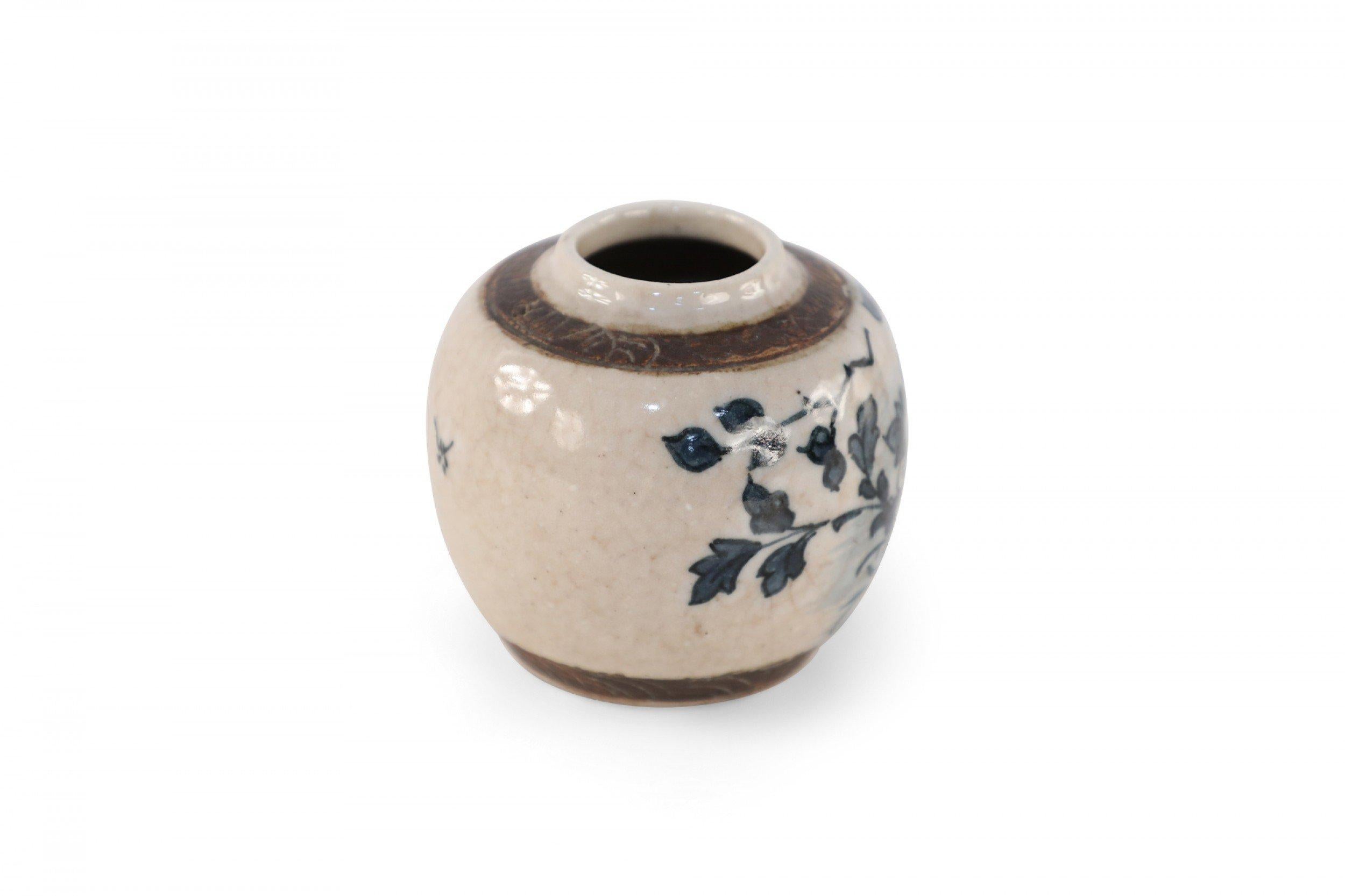 20th Century Chinese Beige and Charcoal Floral Porcelain Jar For Sale