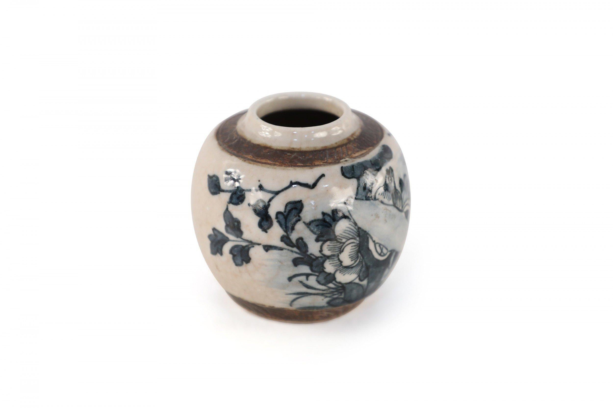 Chinese Beige and Charcoal Floral Porcelain Jar For Sale 2
