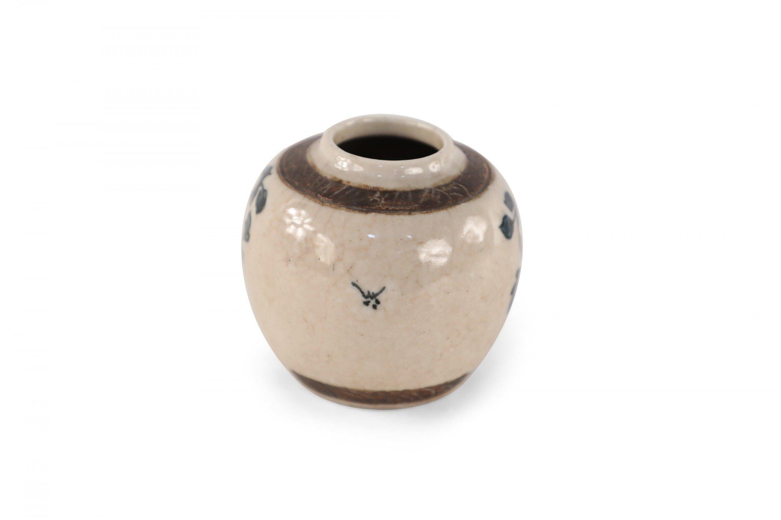 Chinese Beige and Charcoal Floral Porcelain Jar For Sale 3