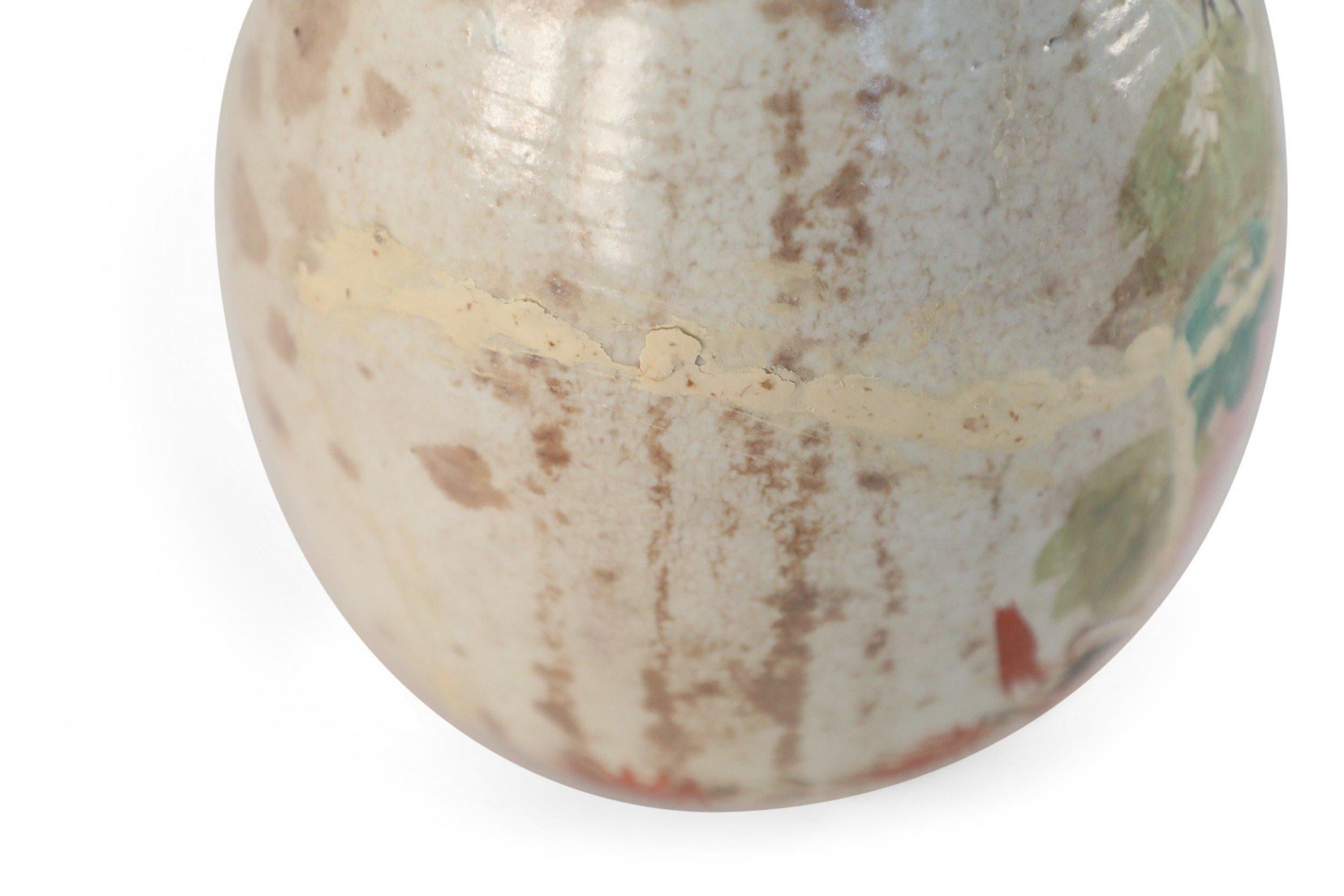 Chinese Beige Botancial Motif Rounded Porcelain Vase For Sale 4