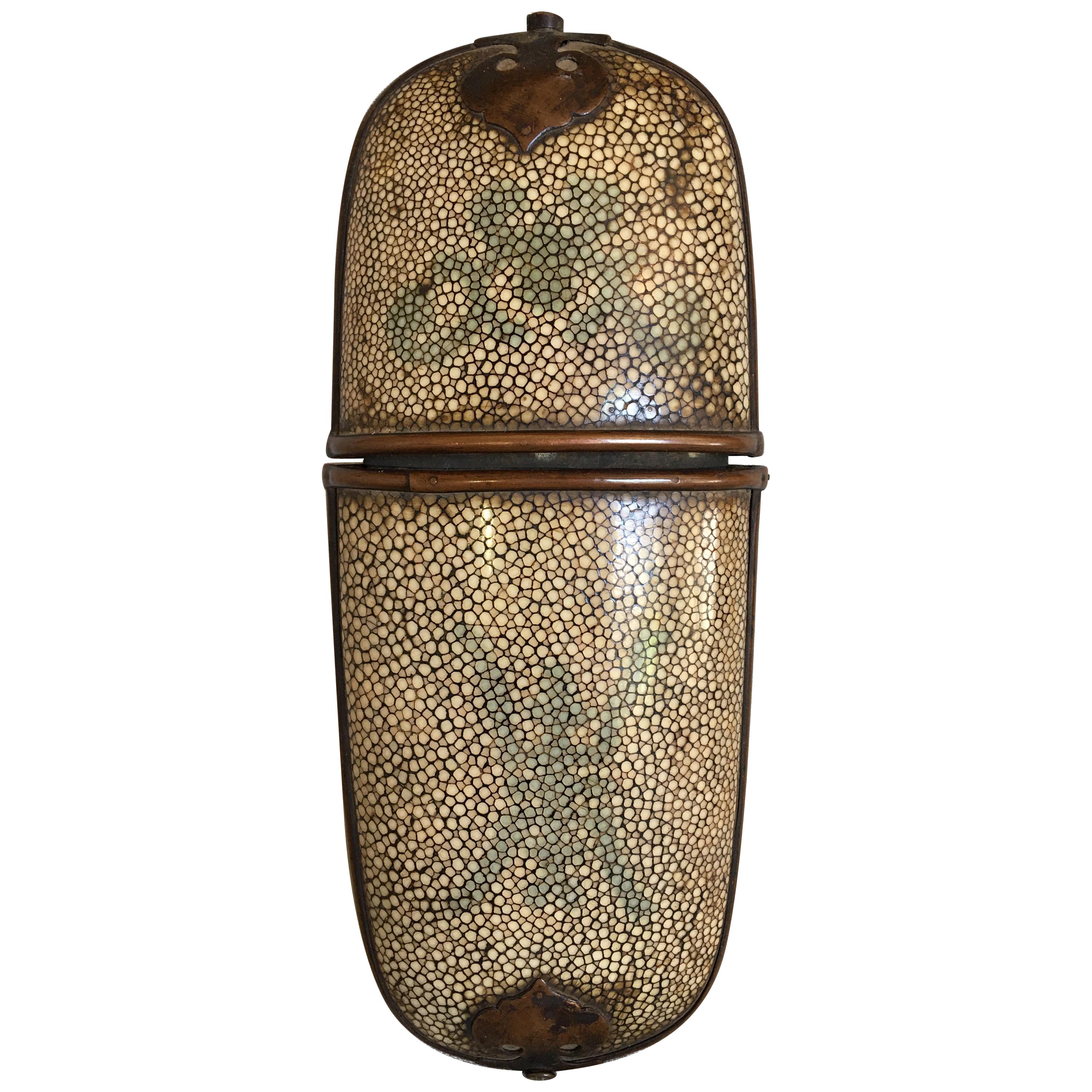 Chinese Beige Shagreen Brass Mounted Eyeglass Case, Early 20th Century