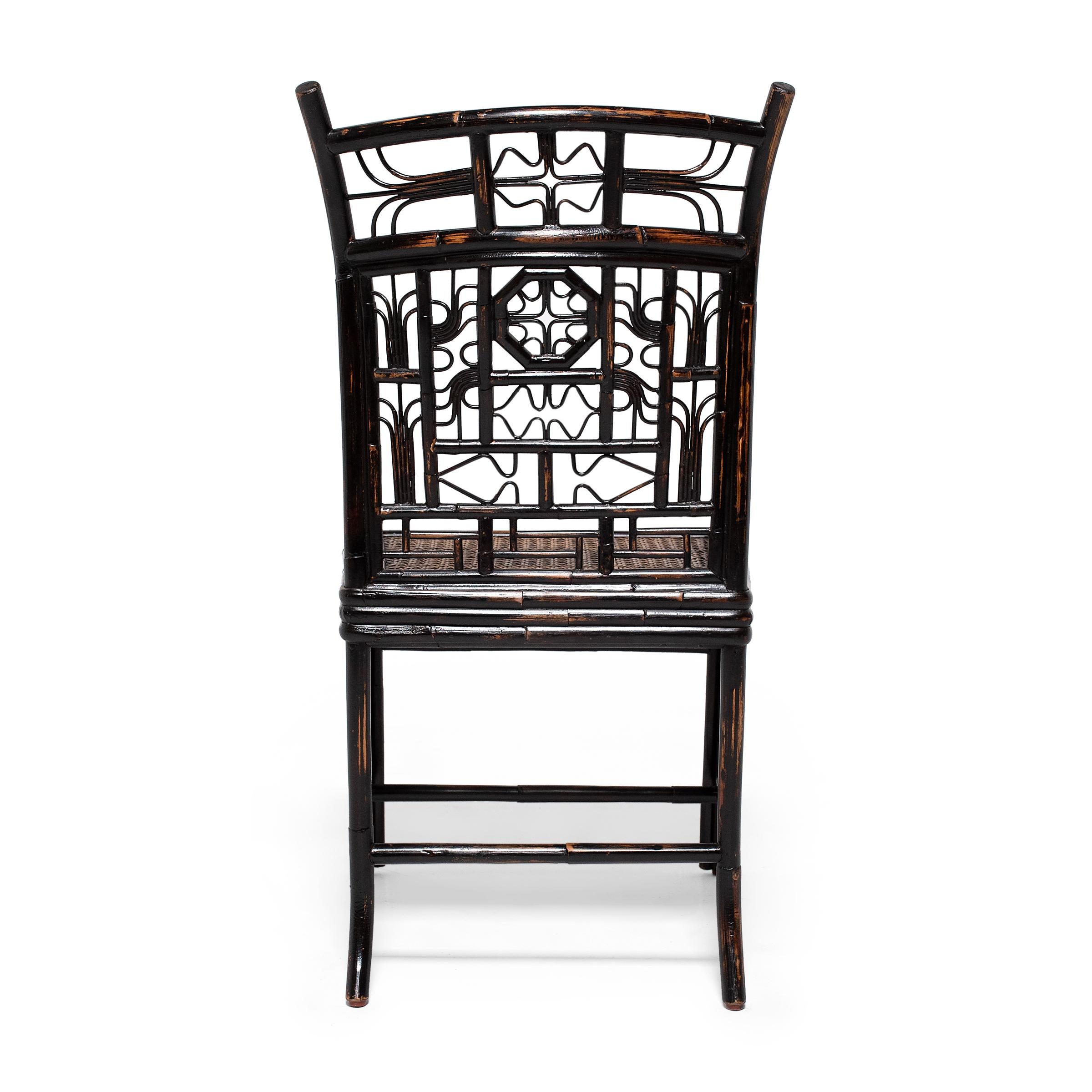 Chinese Export Chinese Bent Bamboo Dining Chair with Cane Seat, c. 1900
