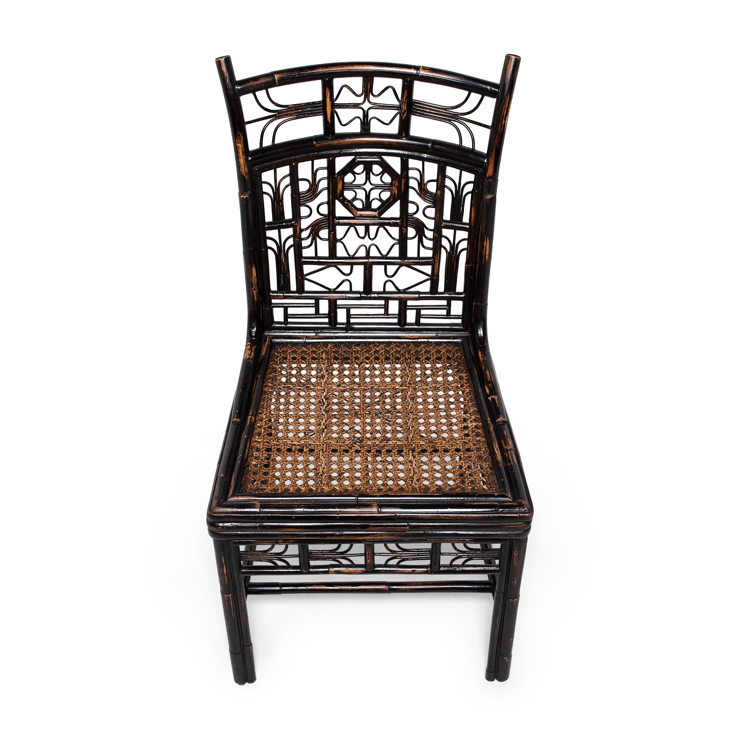Chinese Bent Bamboo Dining Chair with Cane Seat, c. 1900 In Good Condition In Chicago, IL