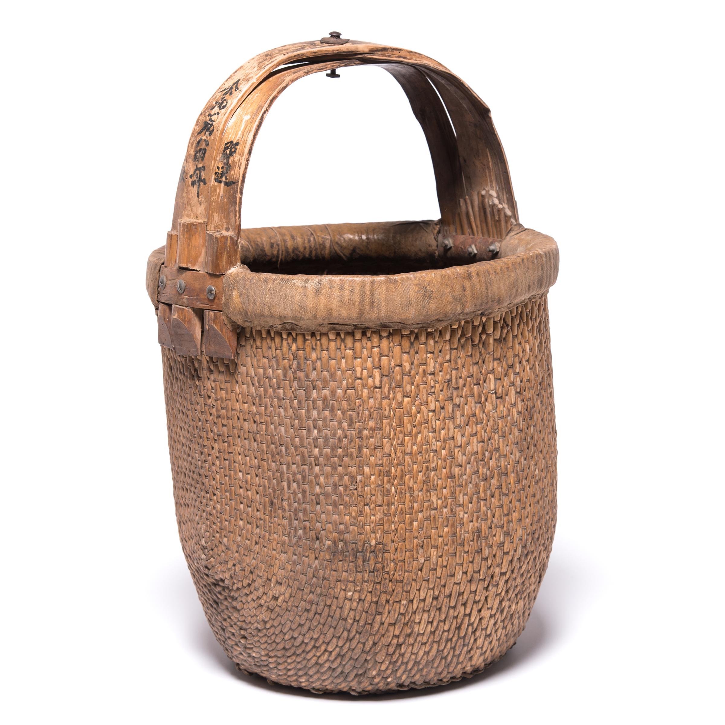 Hand-Woven Chinese Bent Handle Basket, circa 1850