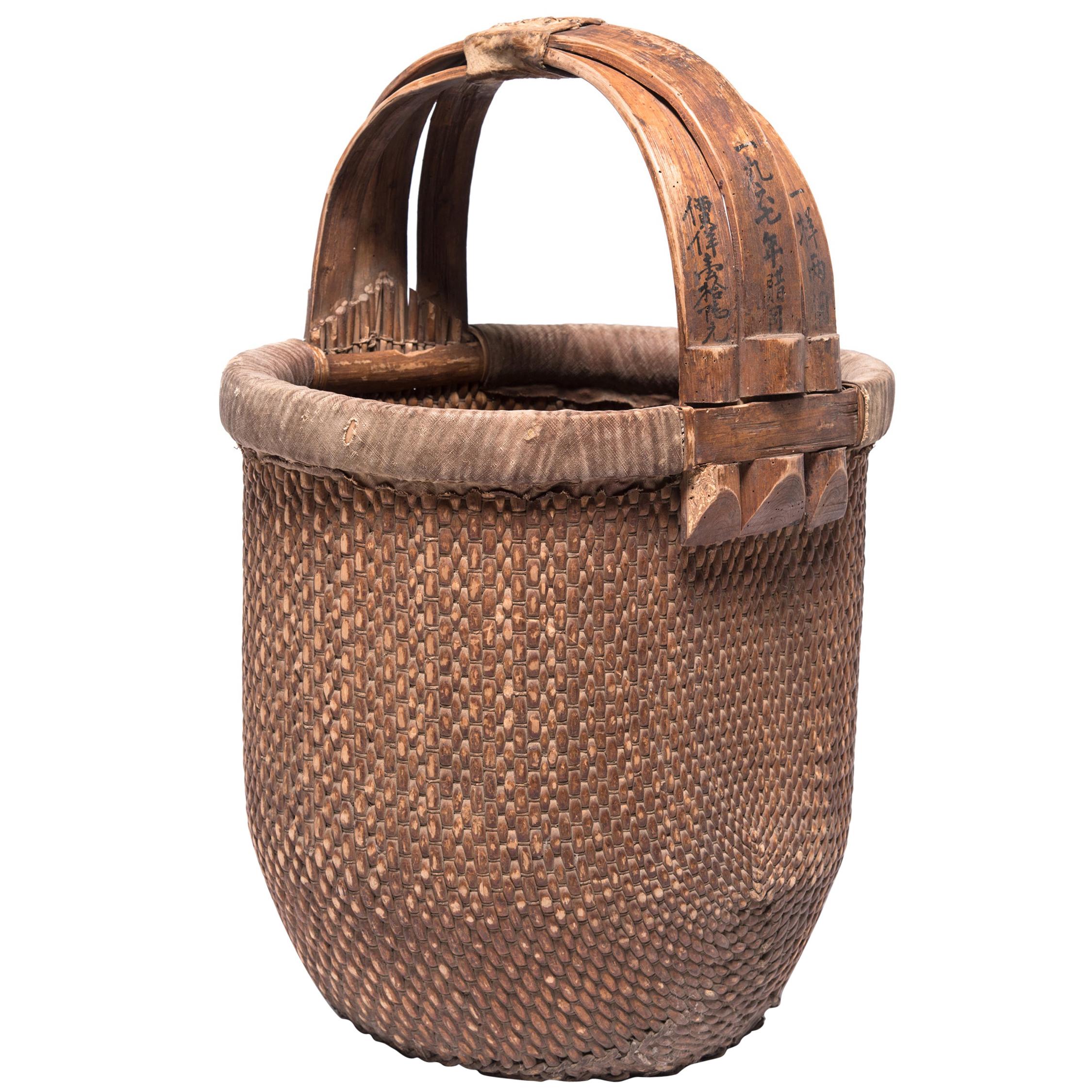 Chinese Bent Handle Fisherman's Basket, c. 1850 For Sale