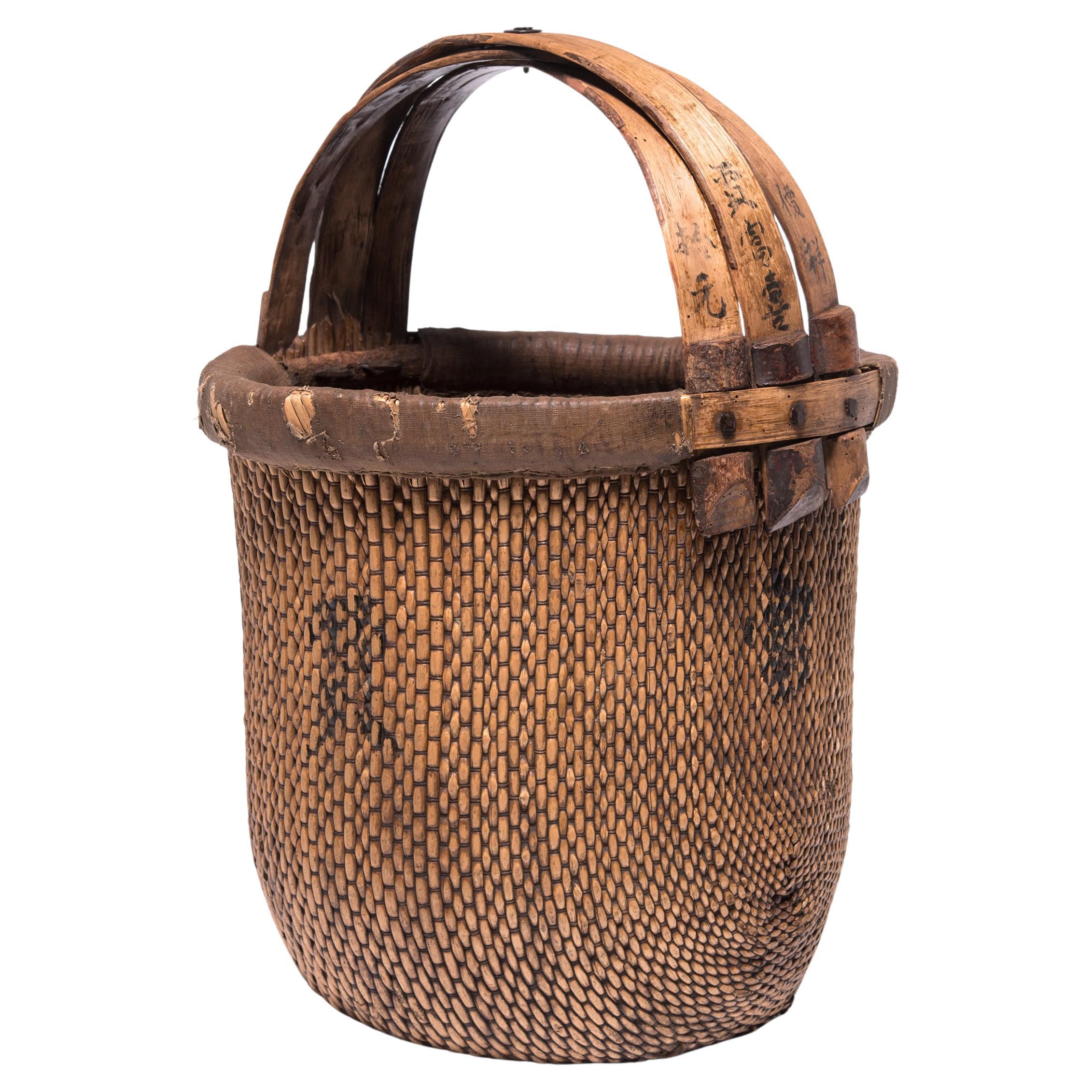 Chinese Bent Handle Fisherman's Basket, circa 1850 For Sale