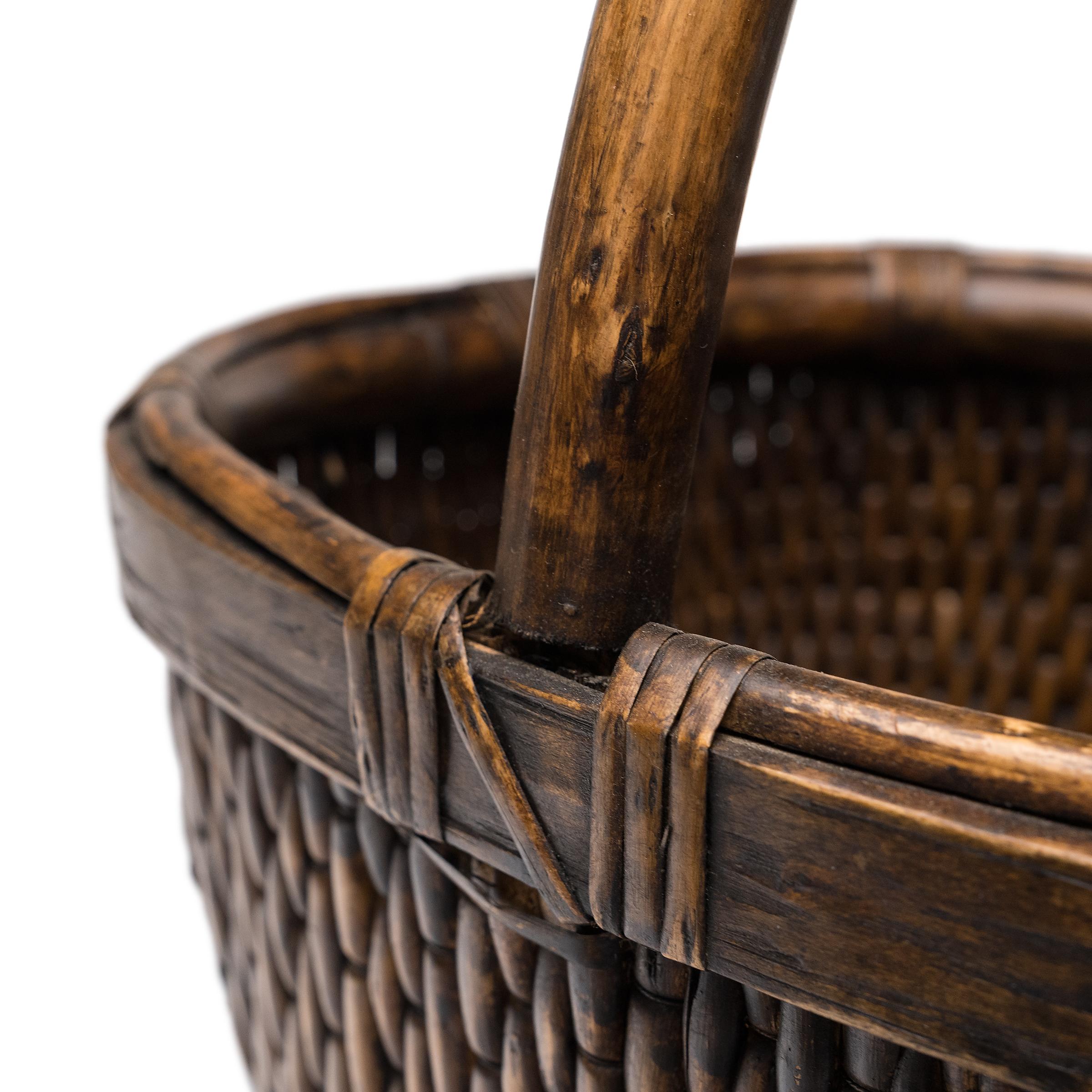 Hand-Woven Chinese Bent Handle Market Basket, circa 1850 For Sale
