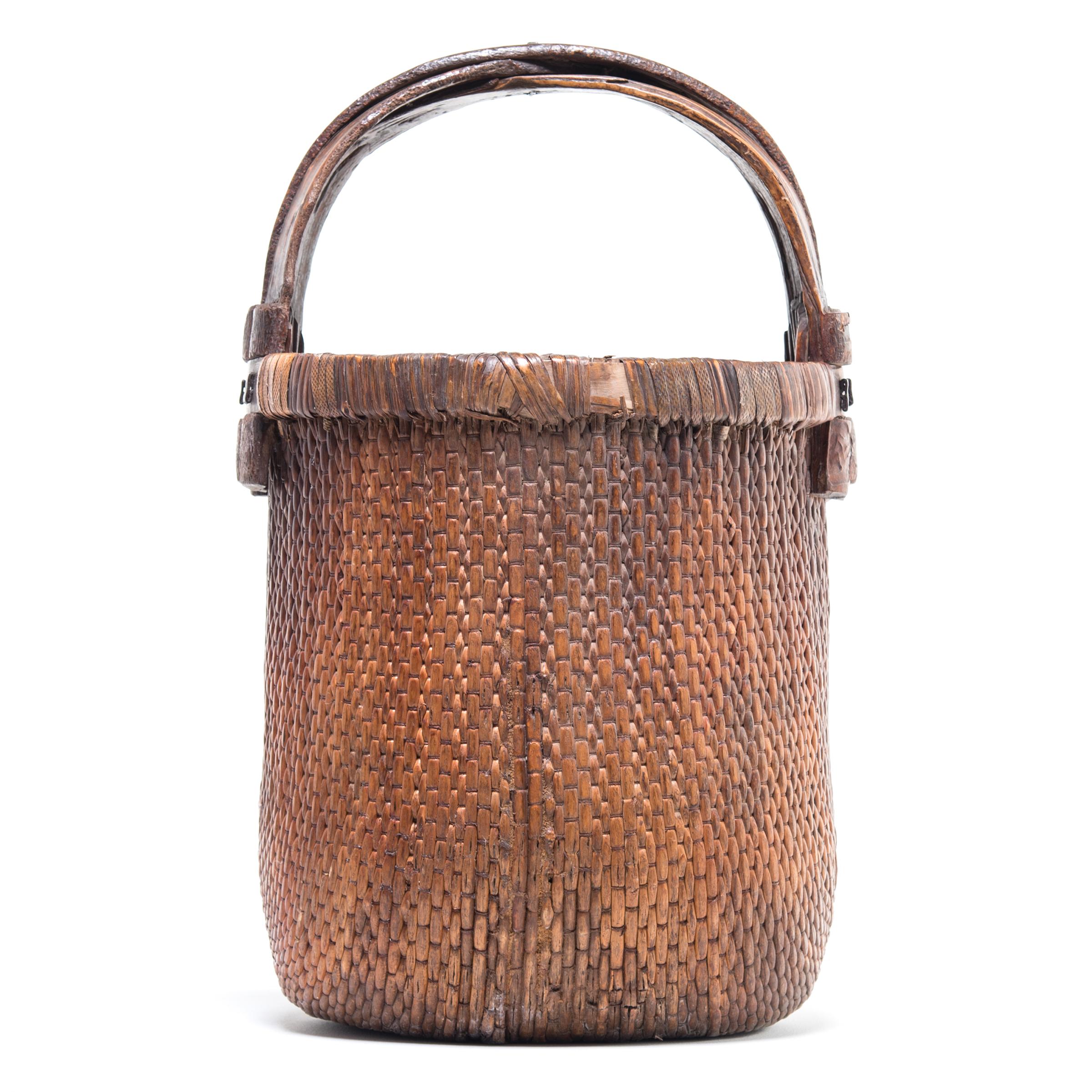 Rustic Chinese Bent Handle Willow Basket, circa 1900
