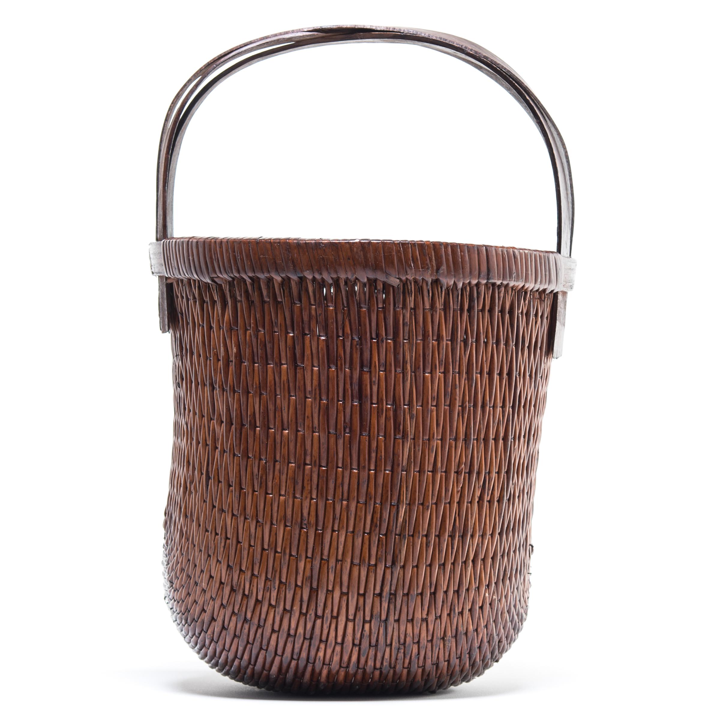 Rustic Chinese Bent Handle Fisherman's Basket, circa 1900 For Sale