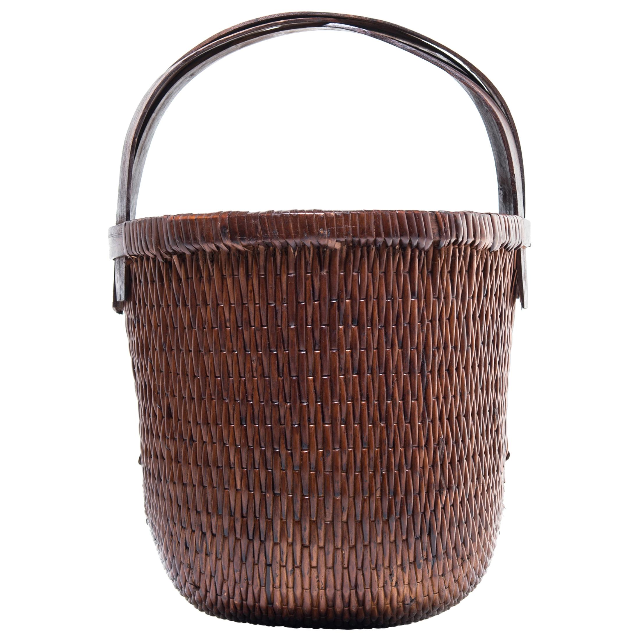 Chinese Bent Handle Willow Basket, c. 1900