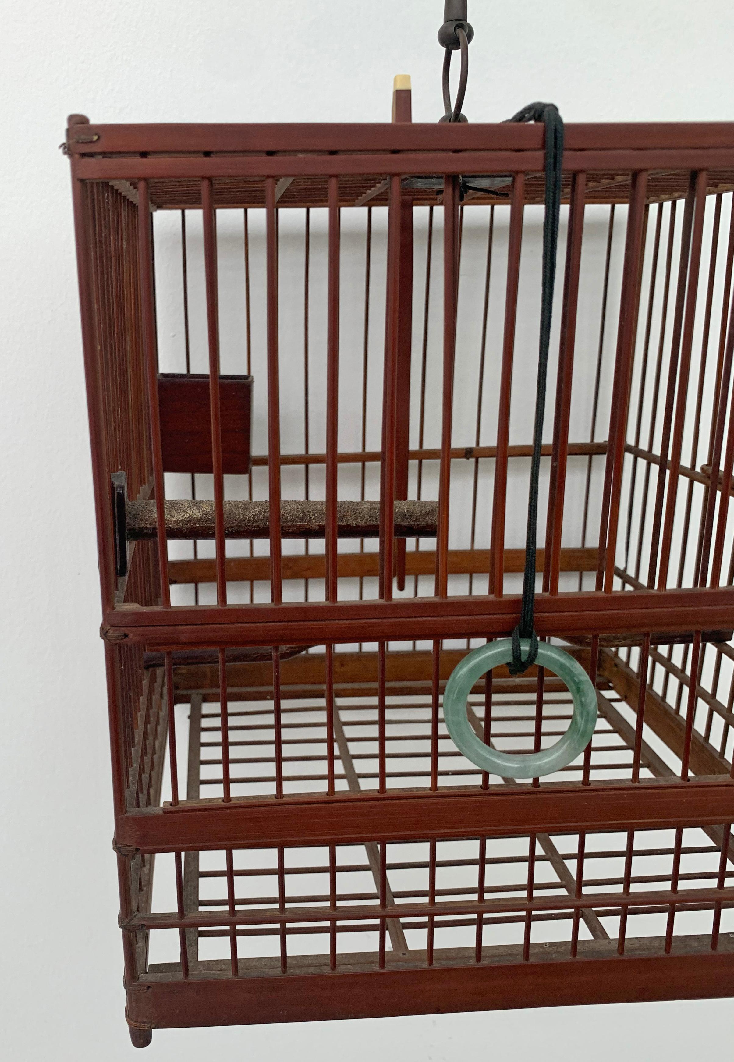 Chinese Birdcage with Porcelain Feeding Bowls, Vintage Mid-20th Century For Sale 4